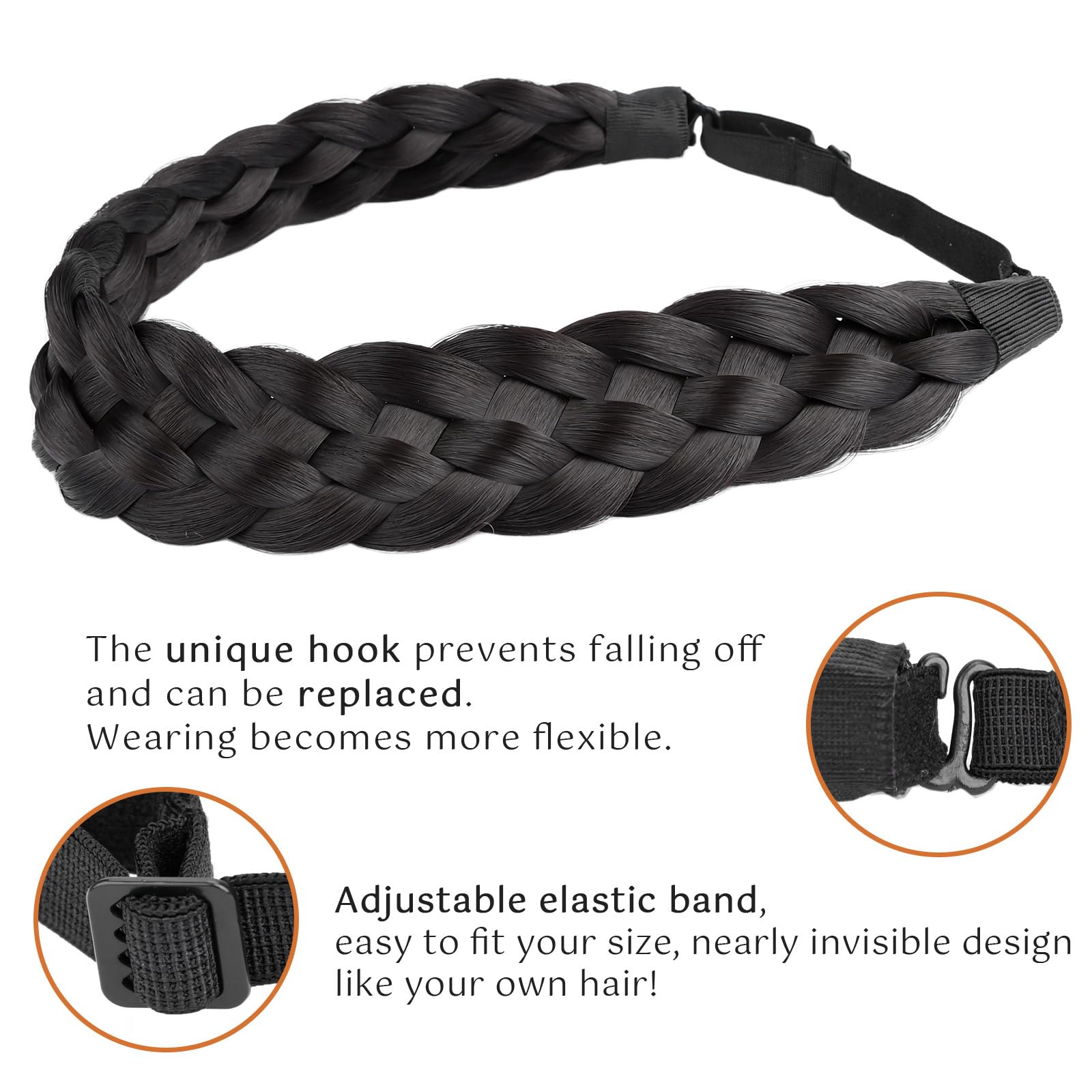 Gledola 5 Strands Synthetic Hair Braid Headband Hair Braided Headband for Women Girl (Deep Brown) - Image 3
