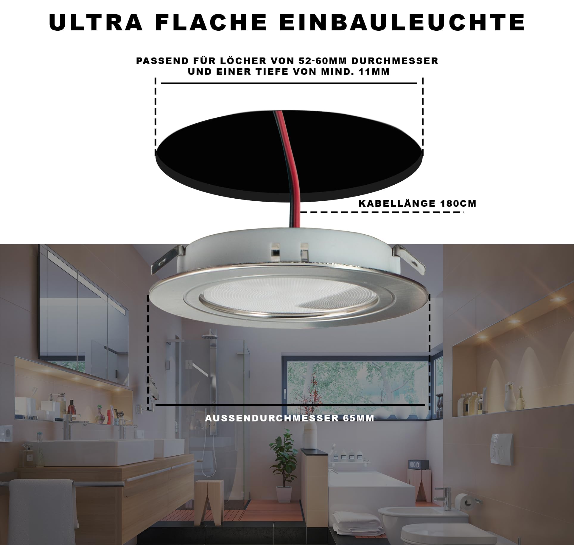 JungesLicht 3 x Set de LED meuble plat - Spot encastré Tim 2 Watt 12 V - Blanc chaud + transformateur LED 15 W + Distributeur AMP