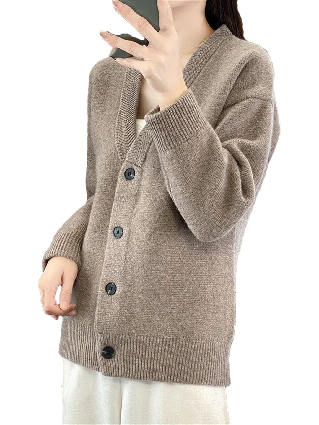 Cardigan da donna con scollo a V, maglione a maniche lunghe in maglia