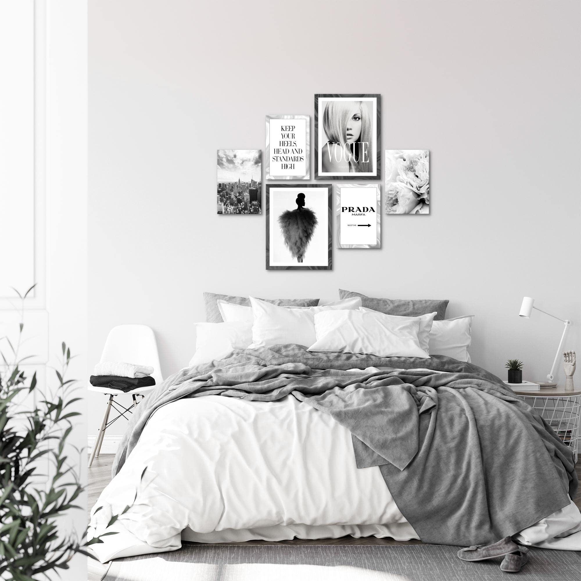 Novart Wandbilder Set Fashion Beauty Schwarz Weiss - KEIN EXTRA RAHMEN BENÖTIGT - Modern Deko - Wohnzimmer Mädchen Teenager N015763a