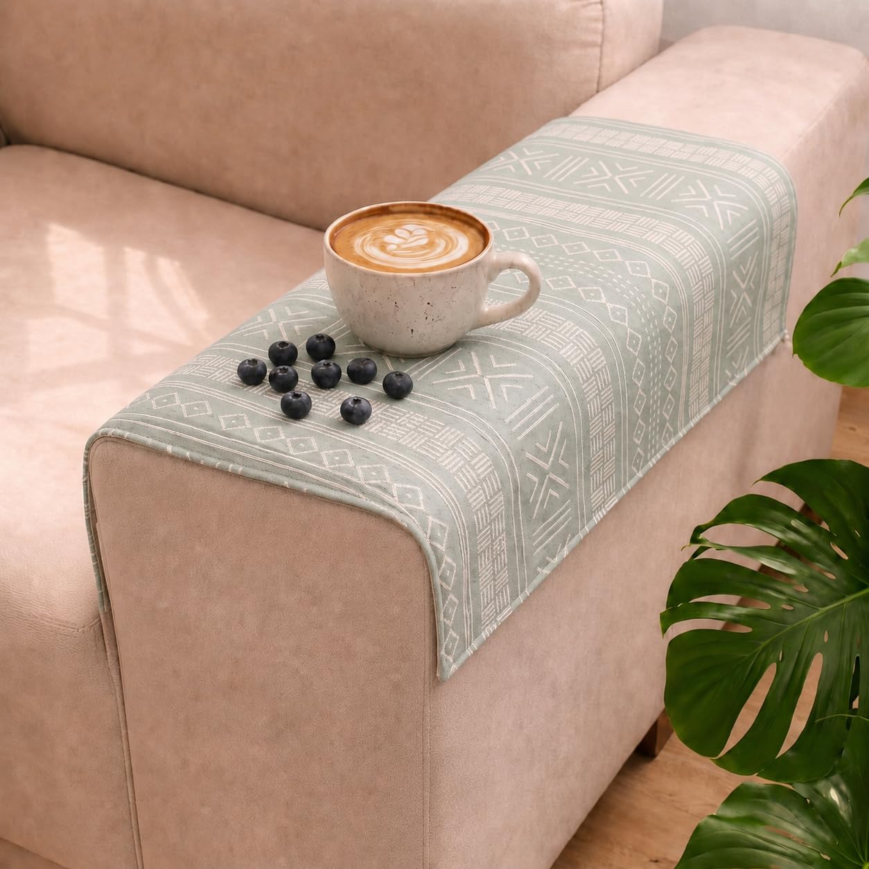 STITCHNEST 'Verdant Bohemian Stories' Sofa Armrest Cover | Elegant Jacquard Fabric, Washable & Durable for Modern Living (18 x 22 Inches)