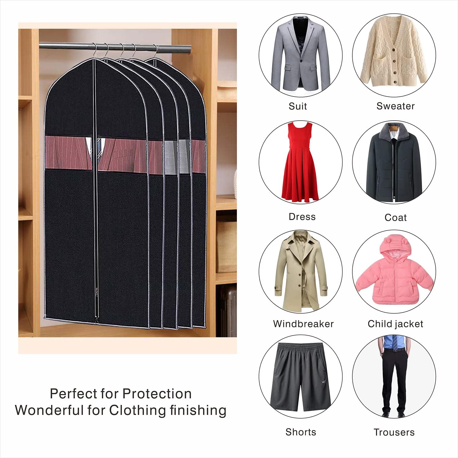 Yohencin Garment Bag Suit Bag Storage,Breathable Suit Carriers For Men Travel 40 inch 5 Pcs Jacket Closet Storage with Clear Transparent Window for Suit Coat Covers Clothes Bags - Image 4