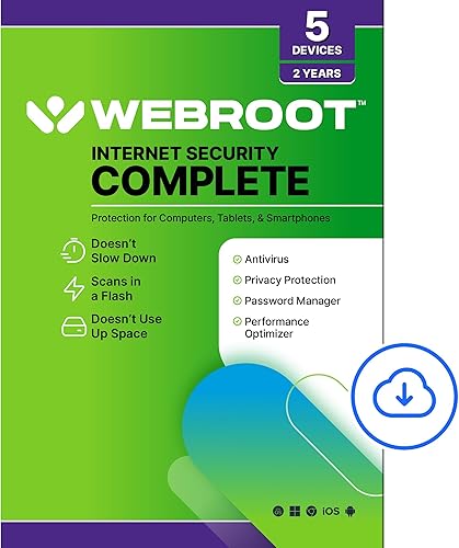 Webroot Seguridad de Internet completa Software antivirus 2023 5 dispositivos Descarga de 2 años para PCMacChromebookAndroidIOS + Administrador
