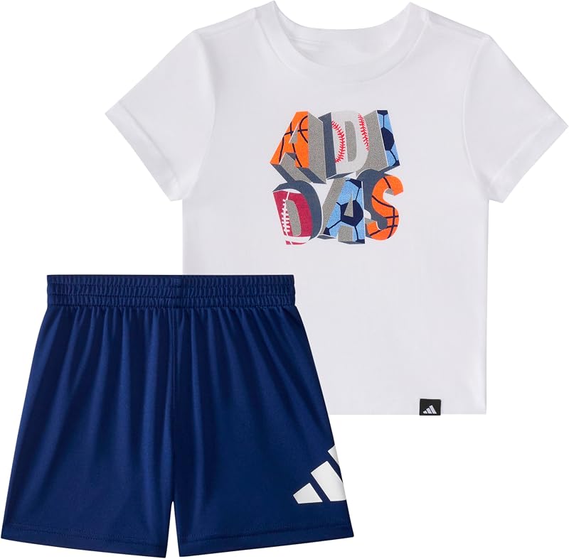 Conjunto de remera de la Copa del Mundo de algodón con gráfico de manga corta de dos piezas para bebés y pantalones cortos de 3 rayas