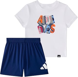 Conjunto de remera de la Copa del Mundo de algodón con gráfico de manga corta de dos piezas para bebés y pantalones cortos de 3 rayas