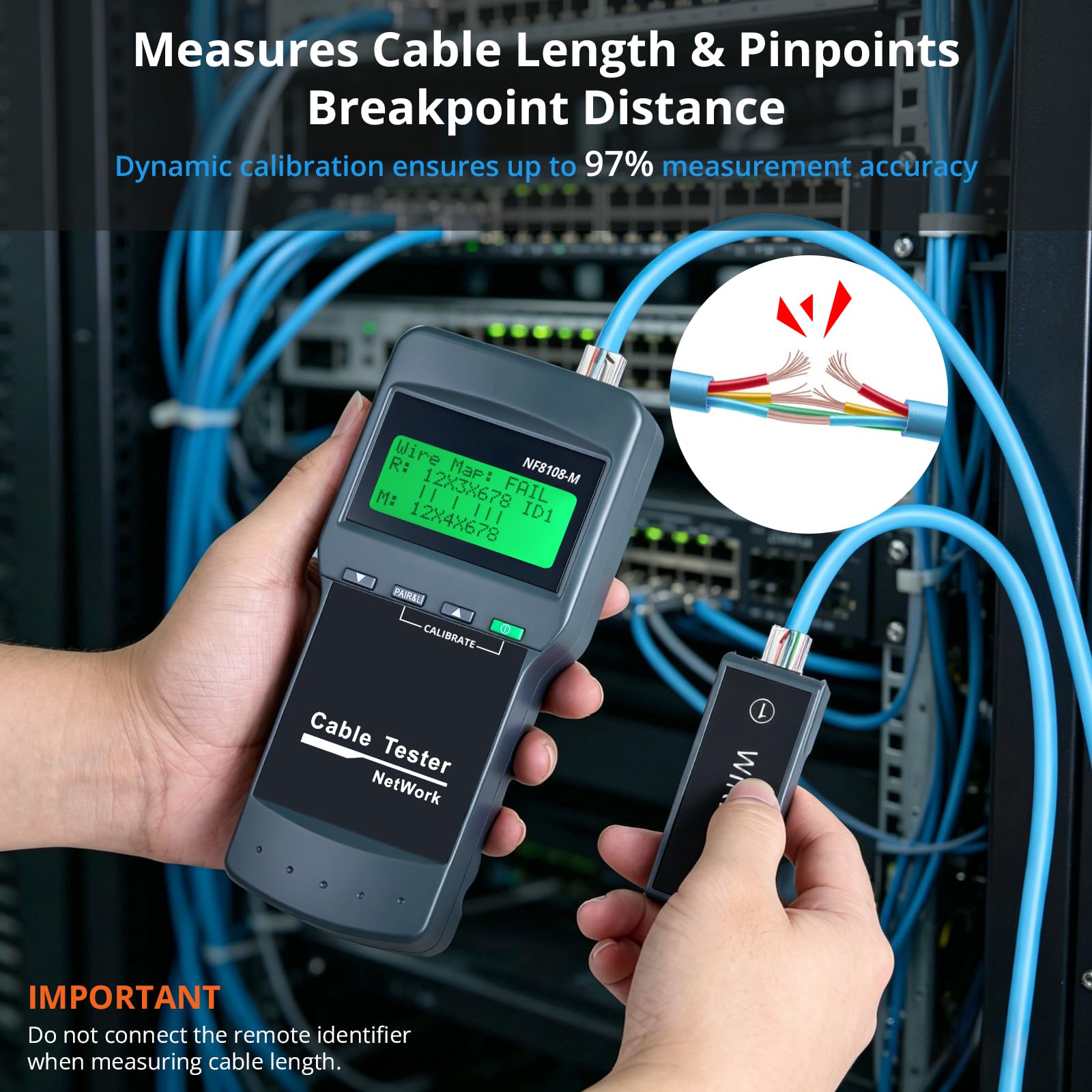 Kit tester per cavi di rete RJ45 con 8 unità remote, misuratore di lunghezza Ethernet LAN per cavi Cat5/Cat5e/Cat6/Cat6e, localizza punto di rottura, misurazione della lunghezza e controllo
