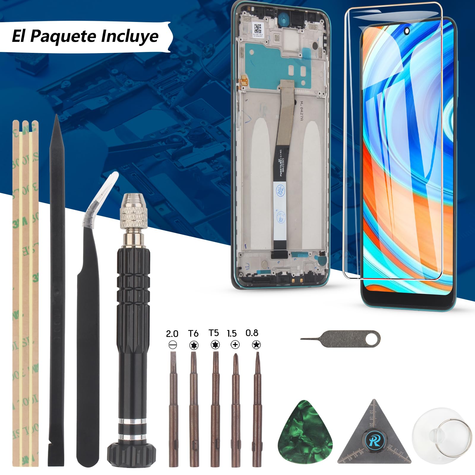 RongZy para Xiaomi Redmi Note 9S/Note 9 Pro Reemplazo de Pantalla Táctil LCD + Compatible con Redmi Note 9S/Note 9 Pro el Kit de Herramientas de la Pantalla de Montaje del Teléfono(Verde con Marco)