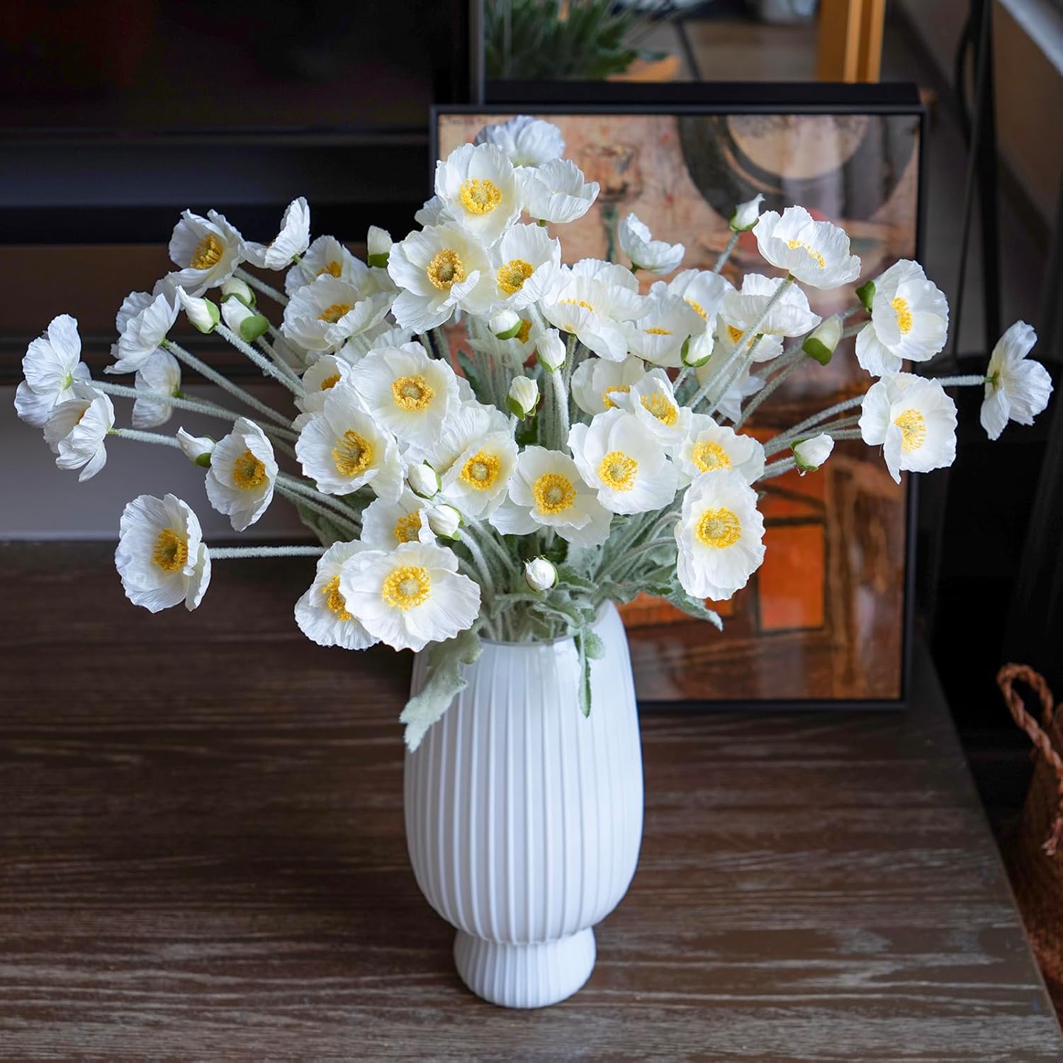 DUYONE Artificial Flowers 6 Stems Poppy Silk Bouquet,for Wedding, Home, Party Decoration,Table Centerpiece Arrangement(White)