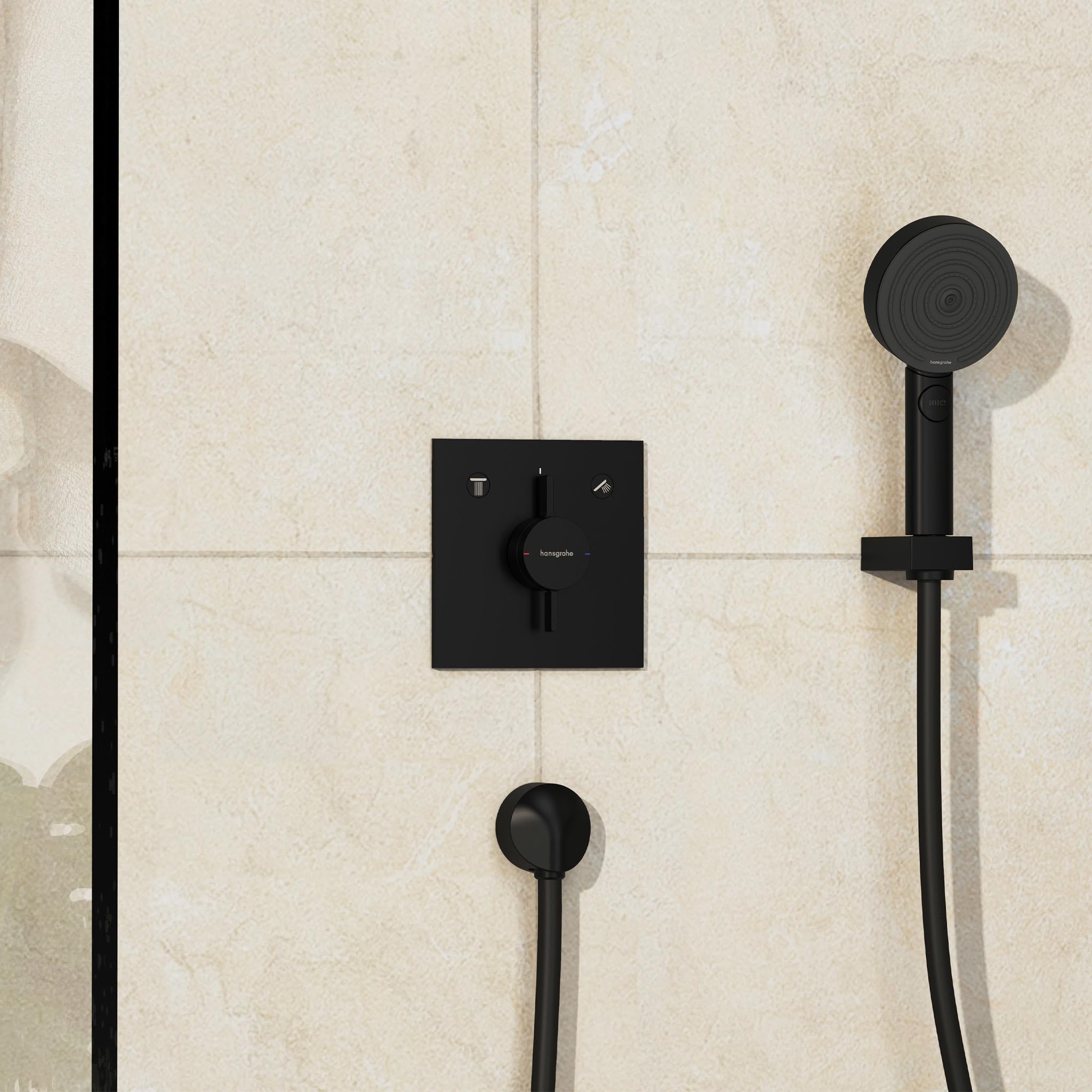 hansgrohe DuoTurn E - Rubinetto per doccia incasso per 2 utenze, Miscelatore monocomando quadrato per iBox universal 2, nero opaco