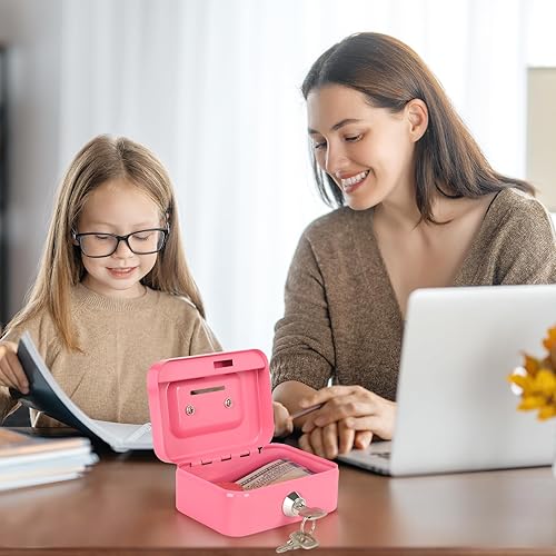 Miniatura 7 de Caja de efectivo con cerradura, pequeña y bonita caja de bloqueo de monedas con ranura para dinero, mini caja fuerte portátil para jugadores de 4.5