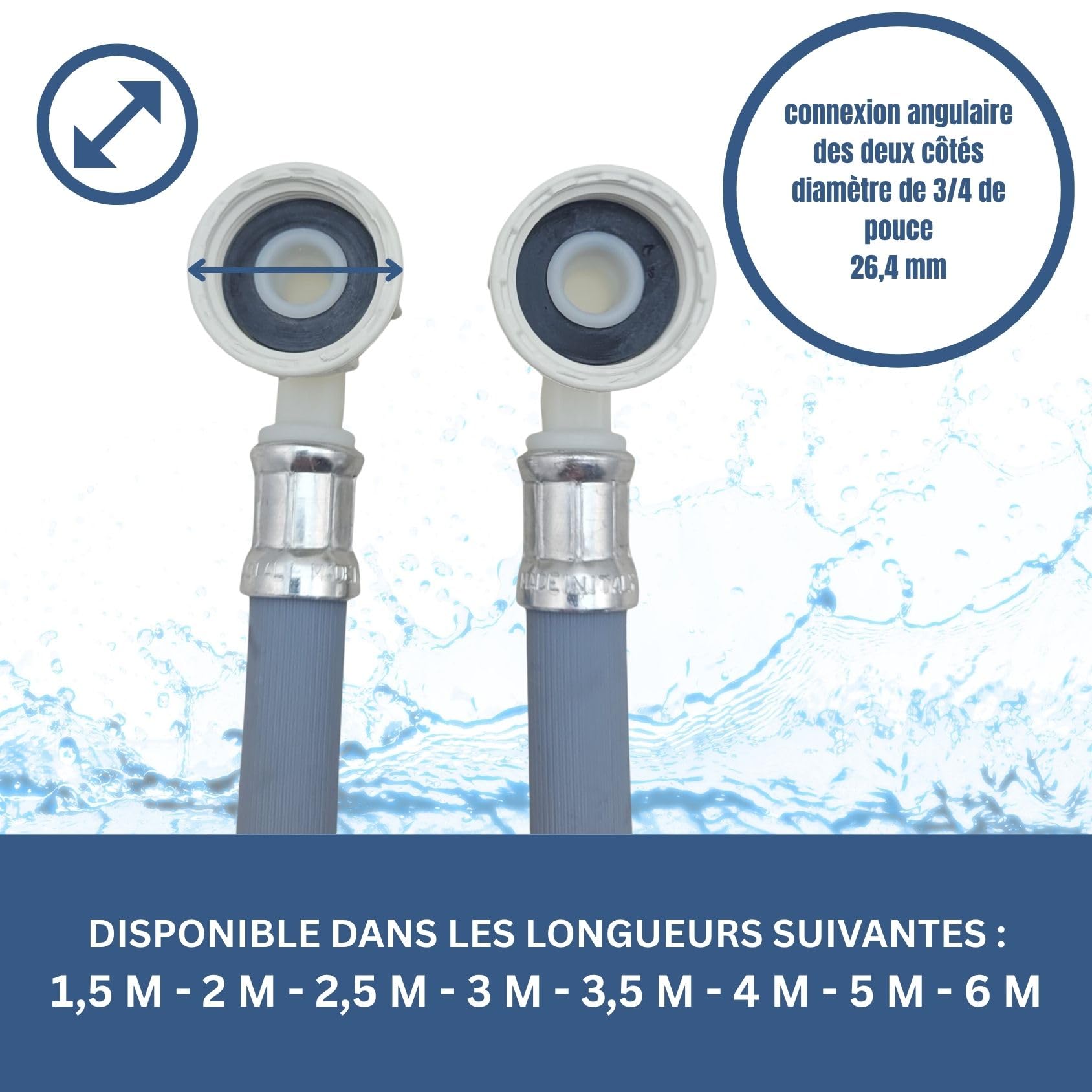 LICHTBLAU 2959 Tuyau d'alimentation pour machine à laver et lave-vaisselle Raccord coudé 3/4" avec joint de tuyau d'arrivée d'eau 4 m