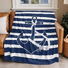 Navy Blue Anchor Nautical Ultra Soft Throw Blanket Printed Flannel Fleece Throw Blankets for Couch Bed Sofa Travel Navy Blue Striped Farmhouse Cozy Fluffy Blanket for Adults Women 40" x 50"