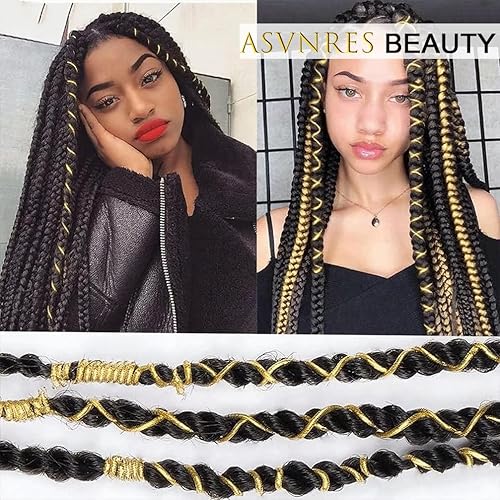 Miniatura 10 de Accesorios para el cabello, trenzas de rastas plateadas, 2 piezas de 16.4 ft trenzadas, estilo decorativo, brillante, elástico, trenzado africano,