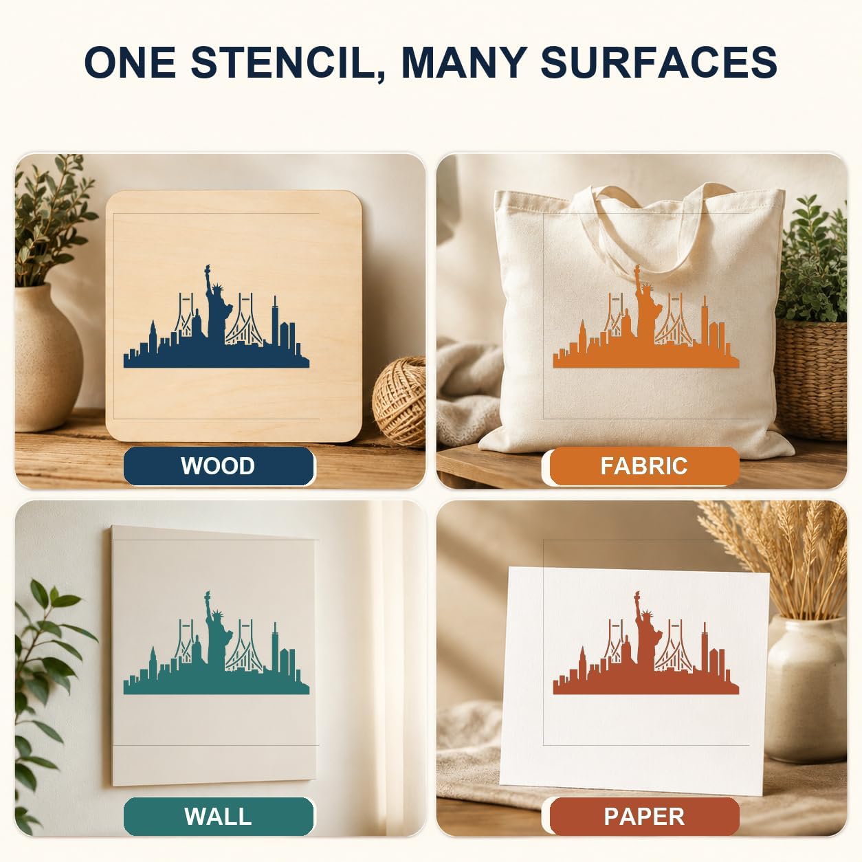 MAGJUCHE New York Stencil 12 Inches, Reusable New York City Skyline Stencil for Painting DIY Crafts Decor