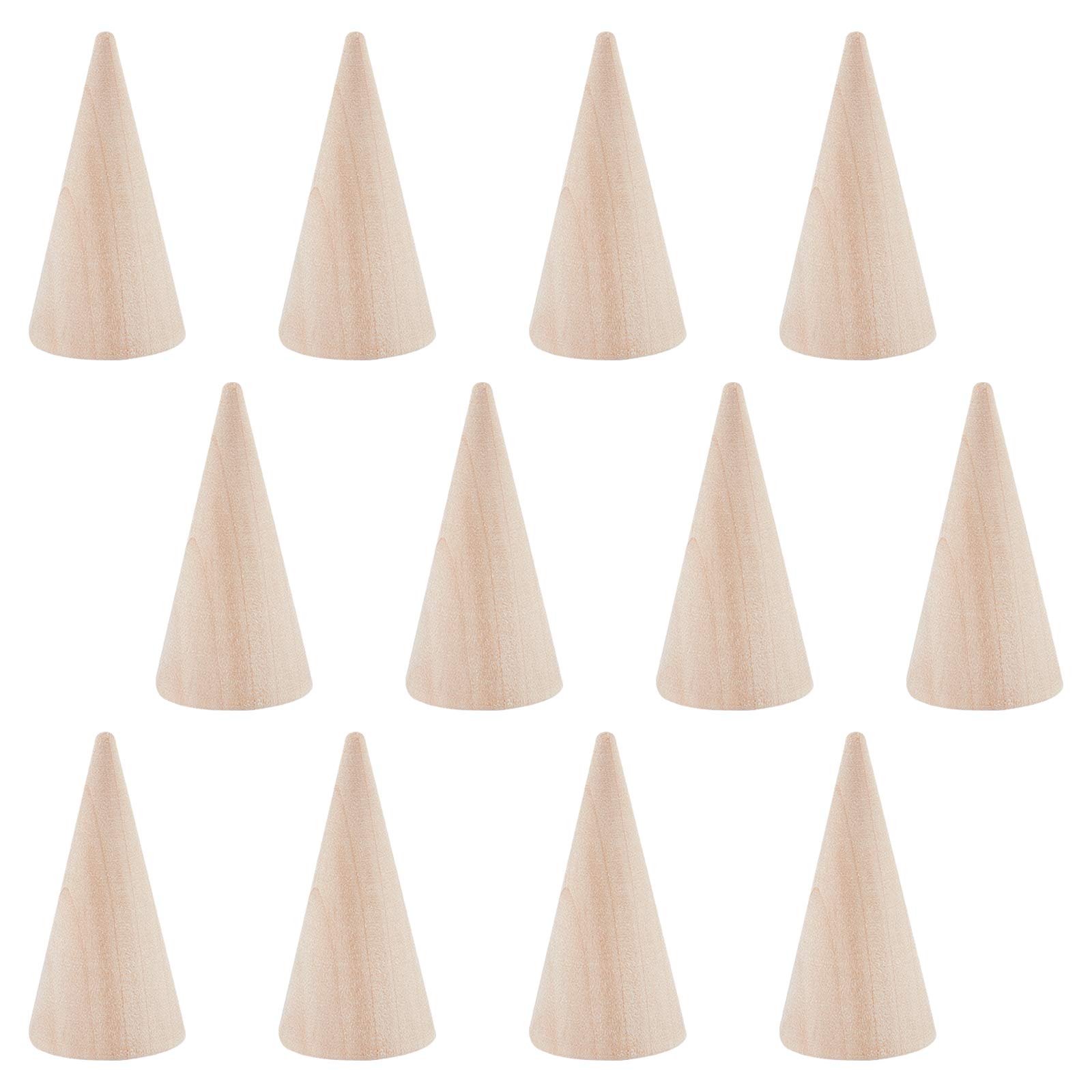 Espositore Per Anelli In Legno Di Faggio - Base Con 15 Supporti A Cono, Vetrina Portagioelli, 20x15 Cm