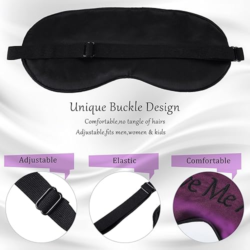 Miniatura 10 de 8 piezas de antifaz de seda para dormir con correa ajustable, suave opaca, para mujeres y hombres, noche completa de sueño, viajes, siesta,