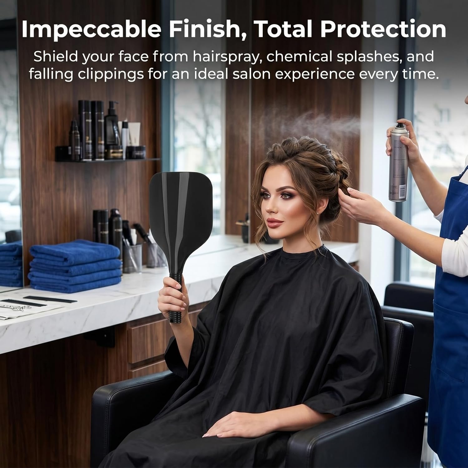 NOLITOY Handheld Hairspray Face Shields Plastic Barber Hair Stylist Defending Cover For Hairdressing Haircut Chemical Splashes Makeup Guard Salon Beauty Accessories Black Equipment 11.63 Inches