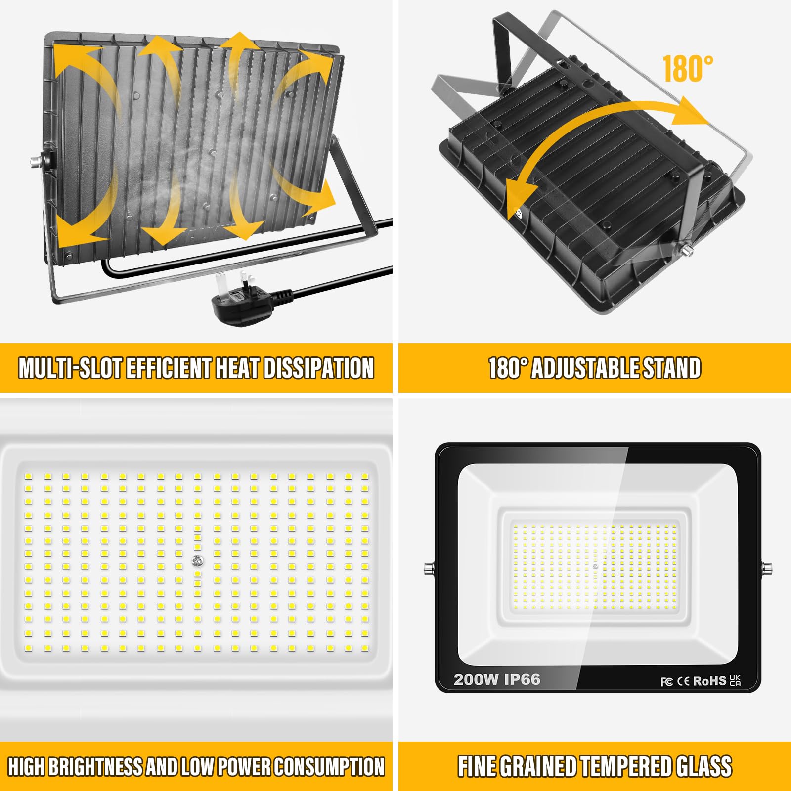 PICAA 200W LED Flood Light, IP66 Waterproof Super Bright 20000LM Security Light - Image 3
