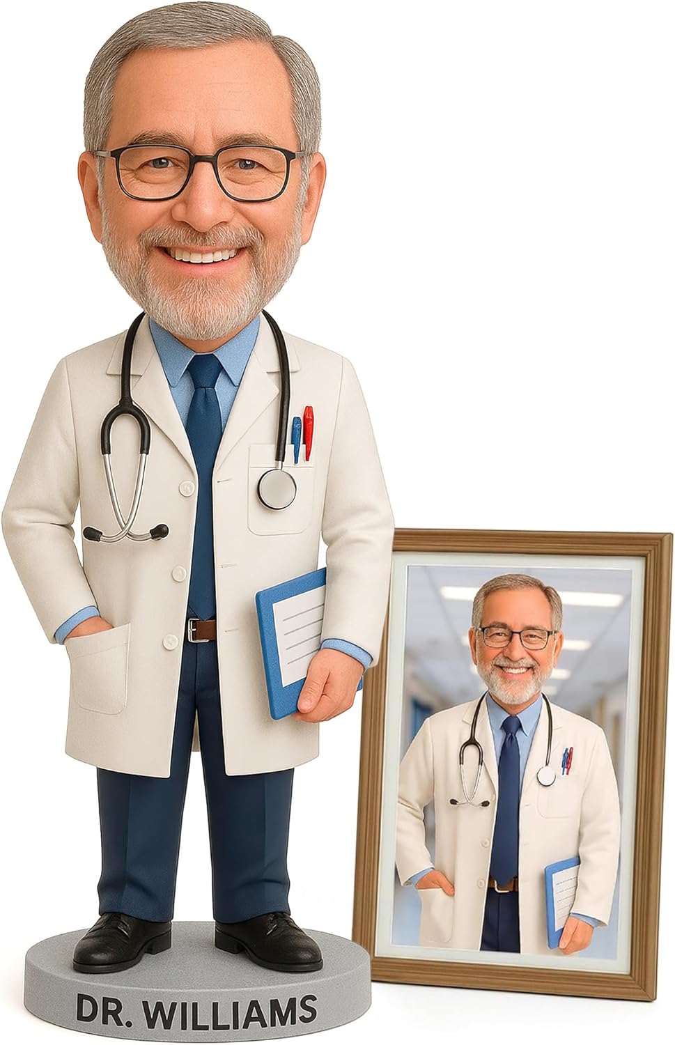 Custom Bobblehead from Your Photo, Fully or Semi-Custom, Handmade Figurine with Santa Hat & Name-Engraved Base, Personalized Photo Gift for Christmas, Valentine’s Day, Birthday & Anniversary