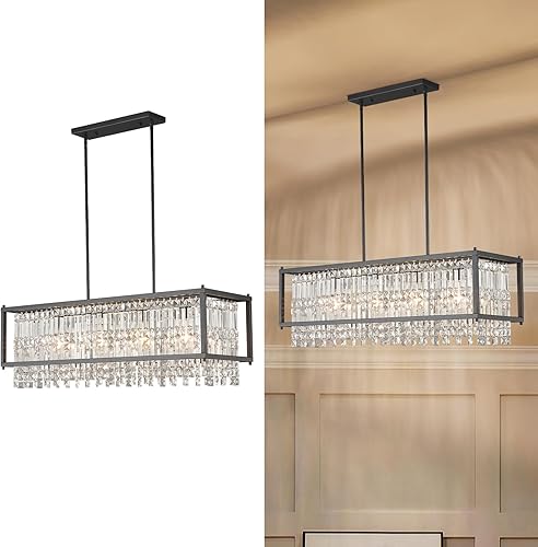 Miniatura 1 de LMQNINE Candelabro rectangular moderno para comedor, lámpara de cristal negro, lámpara lineal, lámpara de granja para isla de cocina, mesa de bar,