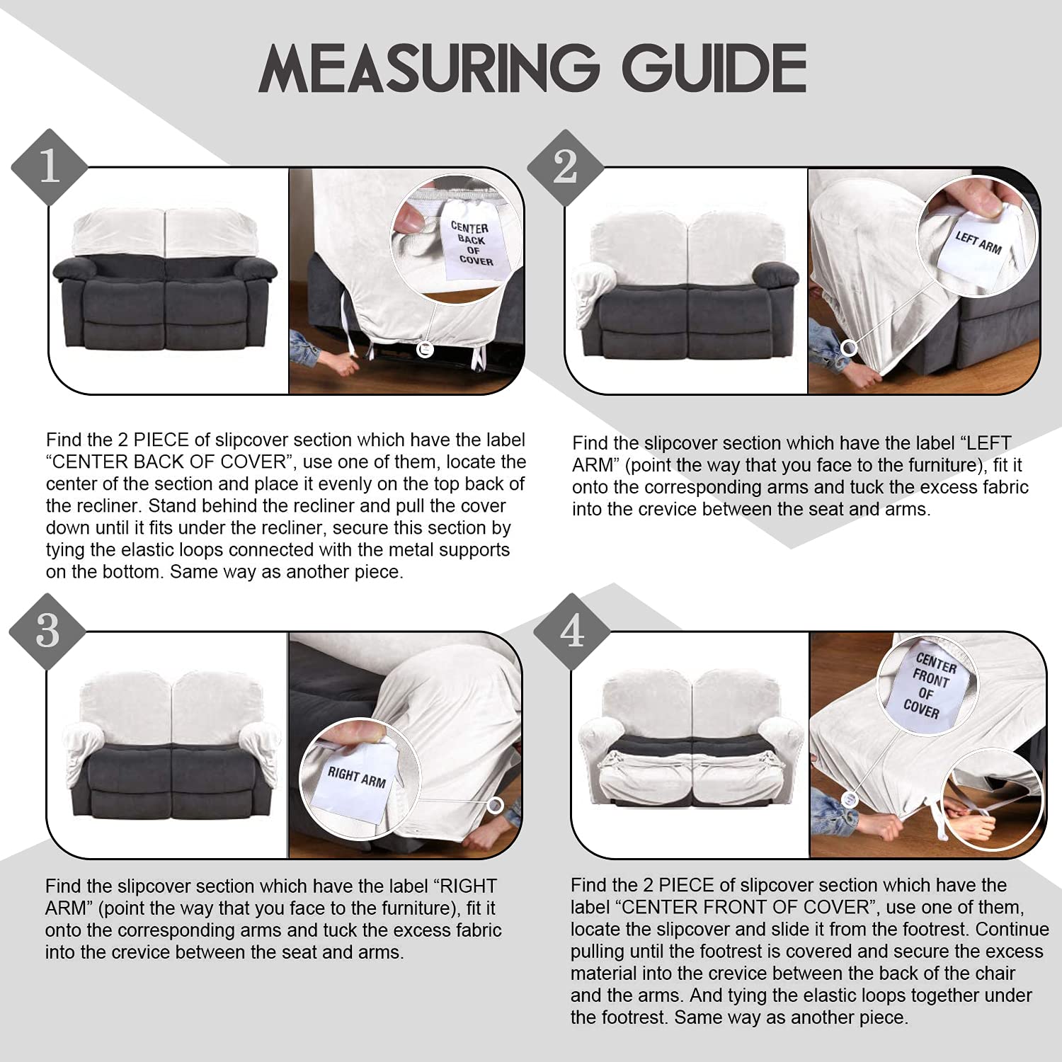 ULTICOR Reclining Love Seat Slipcover, 48" - 65" L, 6-Piece Velvet Stretch Loveseat Reclining Sofa Covers, 2 seat Love seat Recliner Cover, Thick, Soft, Washable (Ivory)