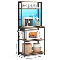 VASAGLE Scaffale da Cucina con LED, Scaffale per Microonde con Multipresa
