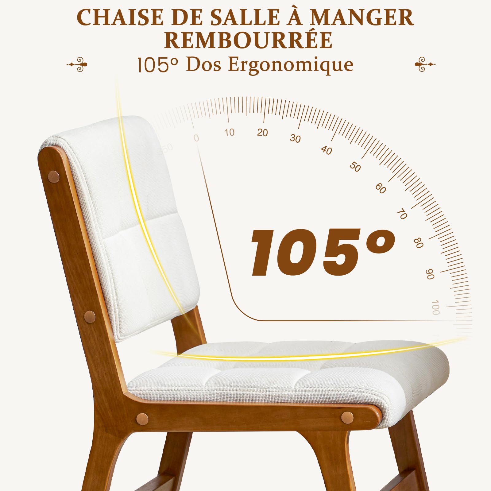 Set di 4 Sedie da Pranzo, Sedia Imbottita Sala da Pranzo in Lino, Poltrone da Salotto con Gambe in Legno, Sedie da Cucina per Sala da Pranzo Cucina Soggiorno Camera da Letto, Beige