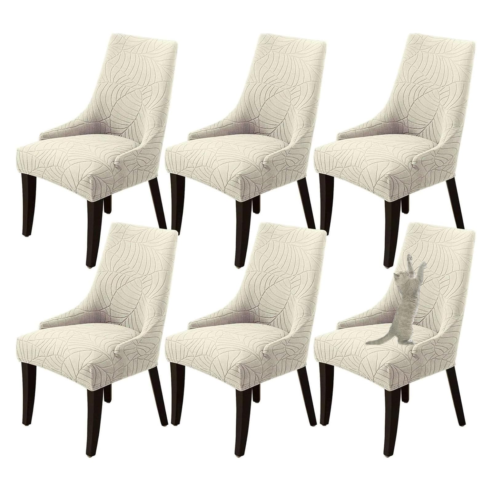 GUYIRT Stretch Wingback Side Chair Slipcover Accent Chair Cover Dining Room Chair with Arms Slipcovers for Banquet Home Decor (beige,set of 6)
