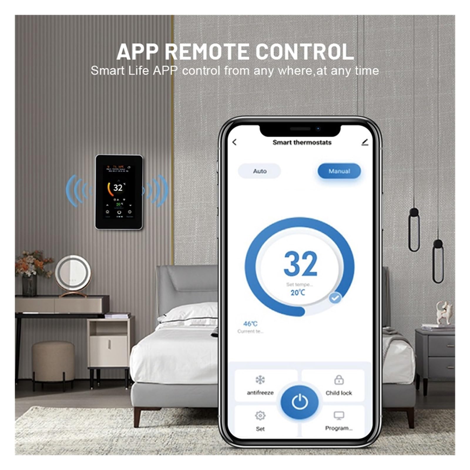 Inteligentny termostat, Intelintny termostat Tuya Elektryczne ogrzewanie podłogowe, regulator temperatury podgrzewania wody, czujnik CO2 i wilgotności(Electric Heating A)