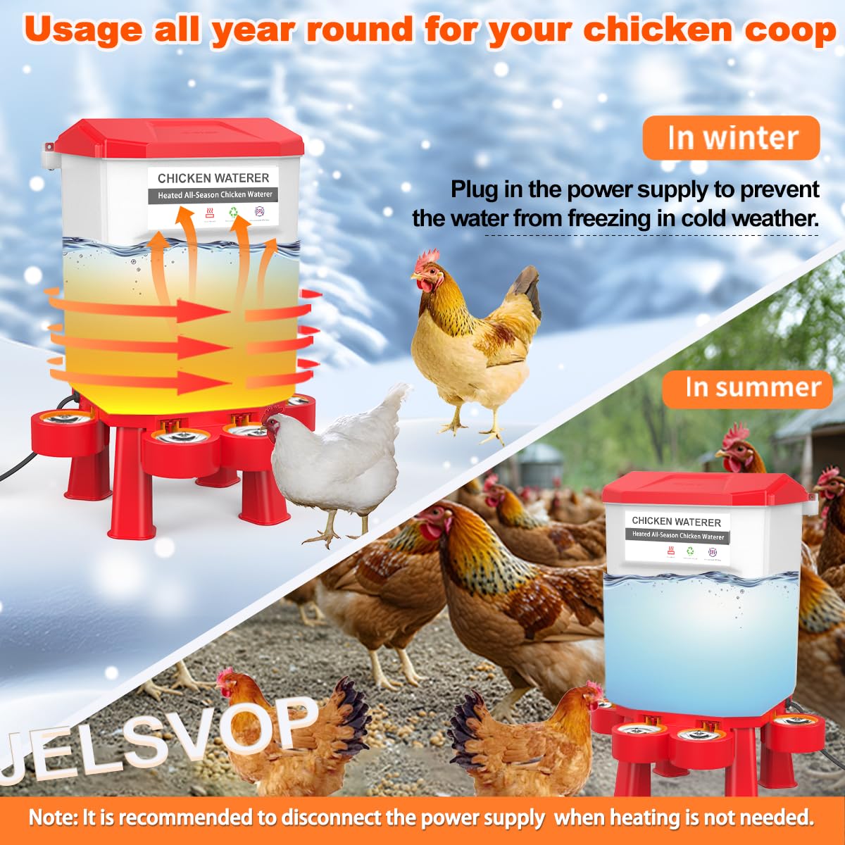 Bebedero de pollo calentado, calentador de agua de plástico para pollo, bebedor de aves de corral con 4 tazas, calentador de agua para aves de corral para pollos, patos, gansos, rojo oscuro, 11 L