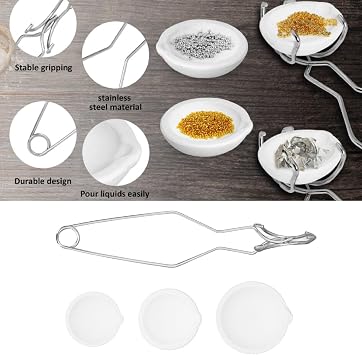 4pcs Quartz Crucible Set, 3 Sizes 100g 150g 250g, High Temperature Resistance 2800F, Crucible Bowl with ClipTongs, for Melting Metal