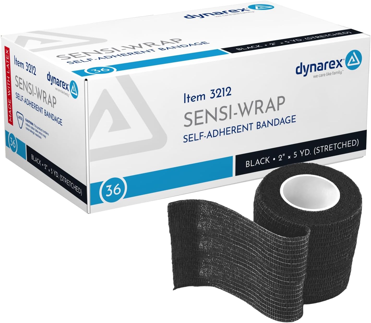 Dynarex Sensi-Wrap Bandage Rolls are Self-Sticking and Provides Stay in Place Compression. Great for Tough to Wrap Areas of The Body. Black, 2” x 5 yds, 1 Box of 36 Rolls (Packaging May Vary)