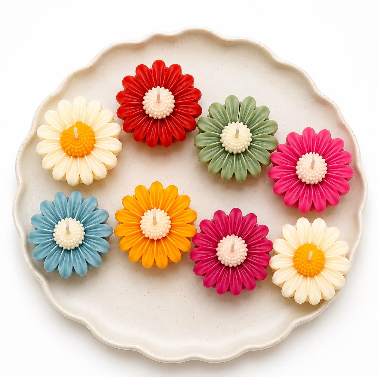 Daisy Floating Candles, Scented, Handmade Soy Wax, Pack of 8, 4.5 cm | Multiple Colours, Floats on Water, Home Decor-image-49
