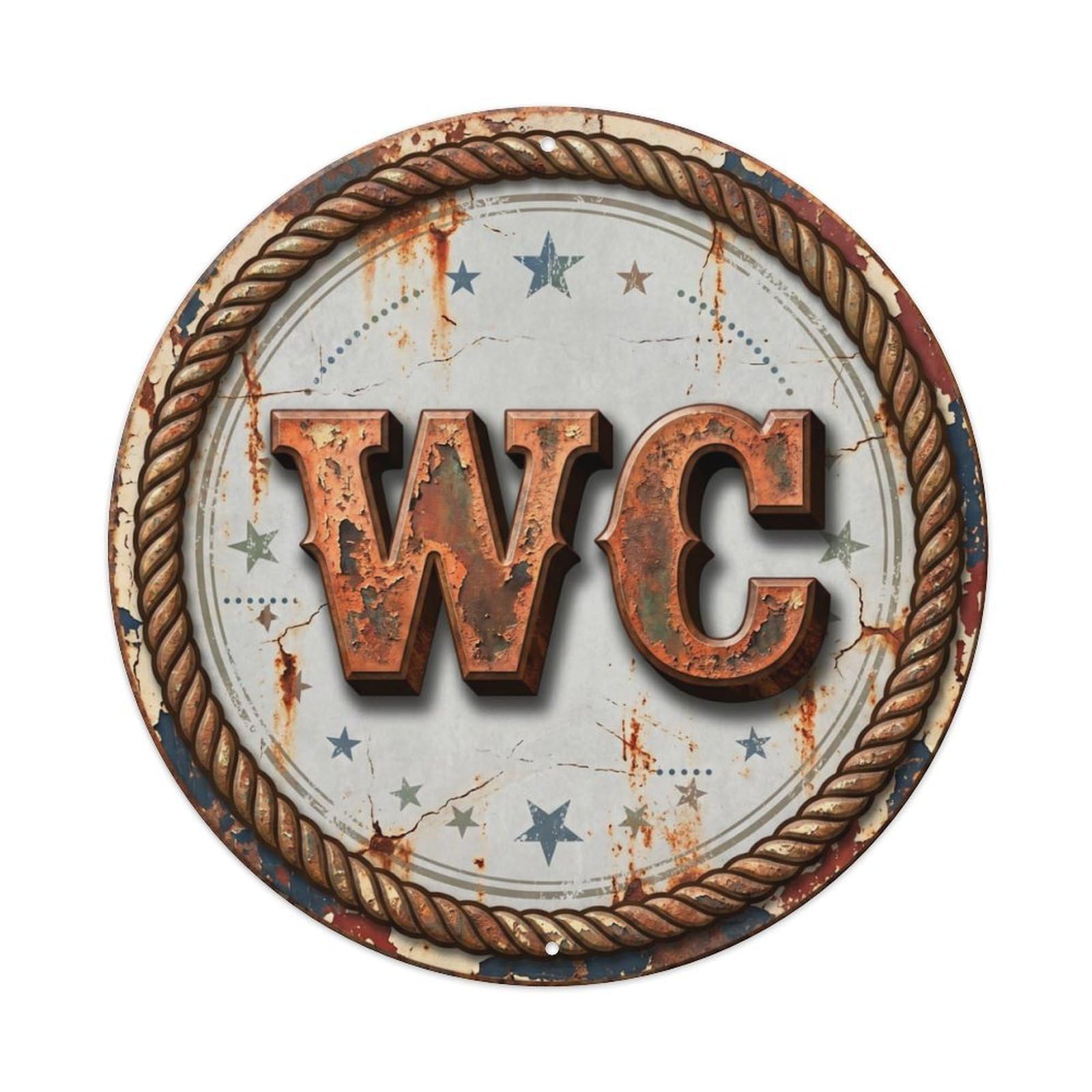 Fqcyn Style Toilet （Wc） Distressed Country Restroom Ornament Metal Tin Sign Plaque Wall Decor For Cafe, Club Bar, Office, Home Garden Round Metal Poster 8X8inch