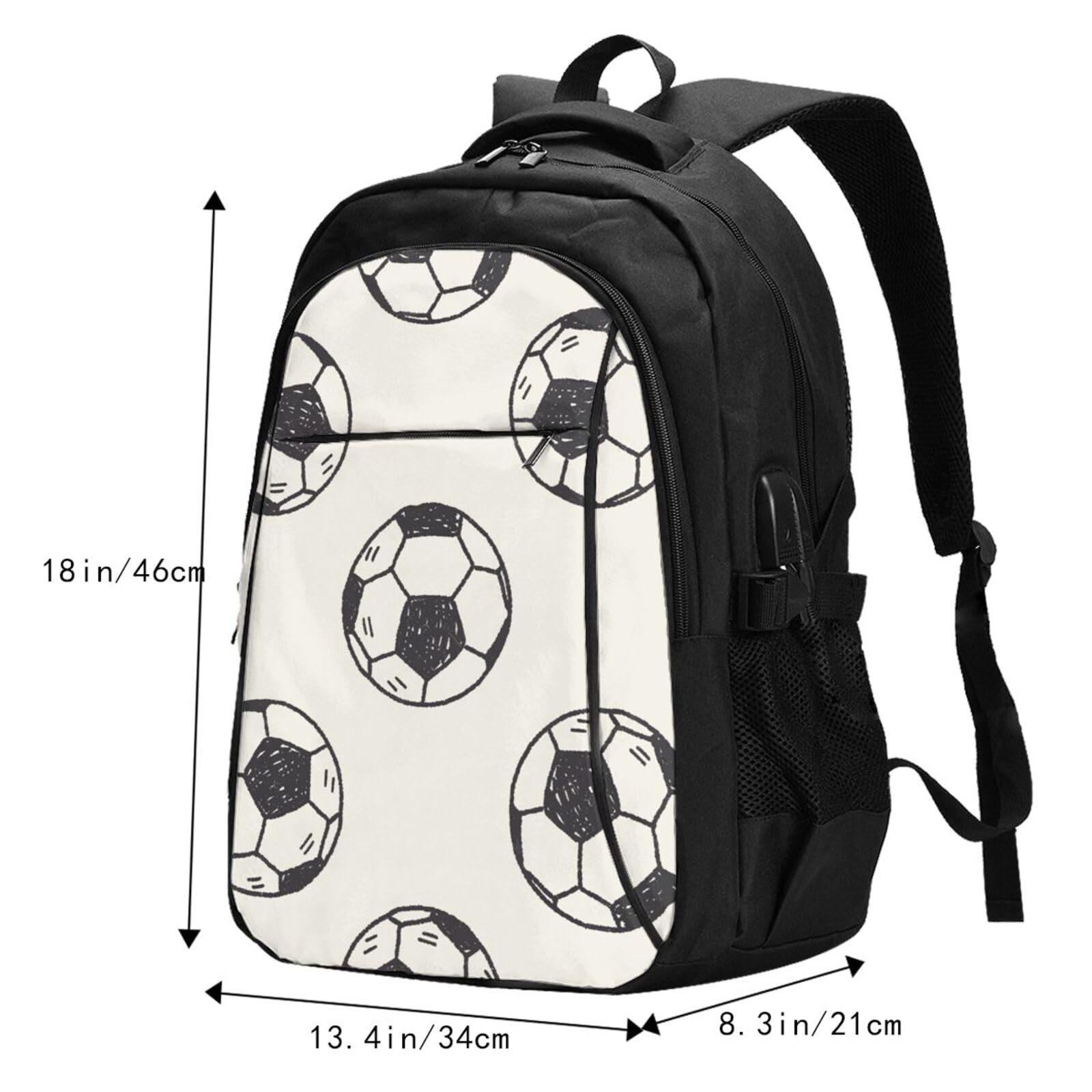 InOmak Pallone da calcio, Zaino da viaggio casual per laptop con porta di ricarica USB per uomo e donna