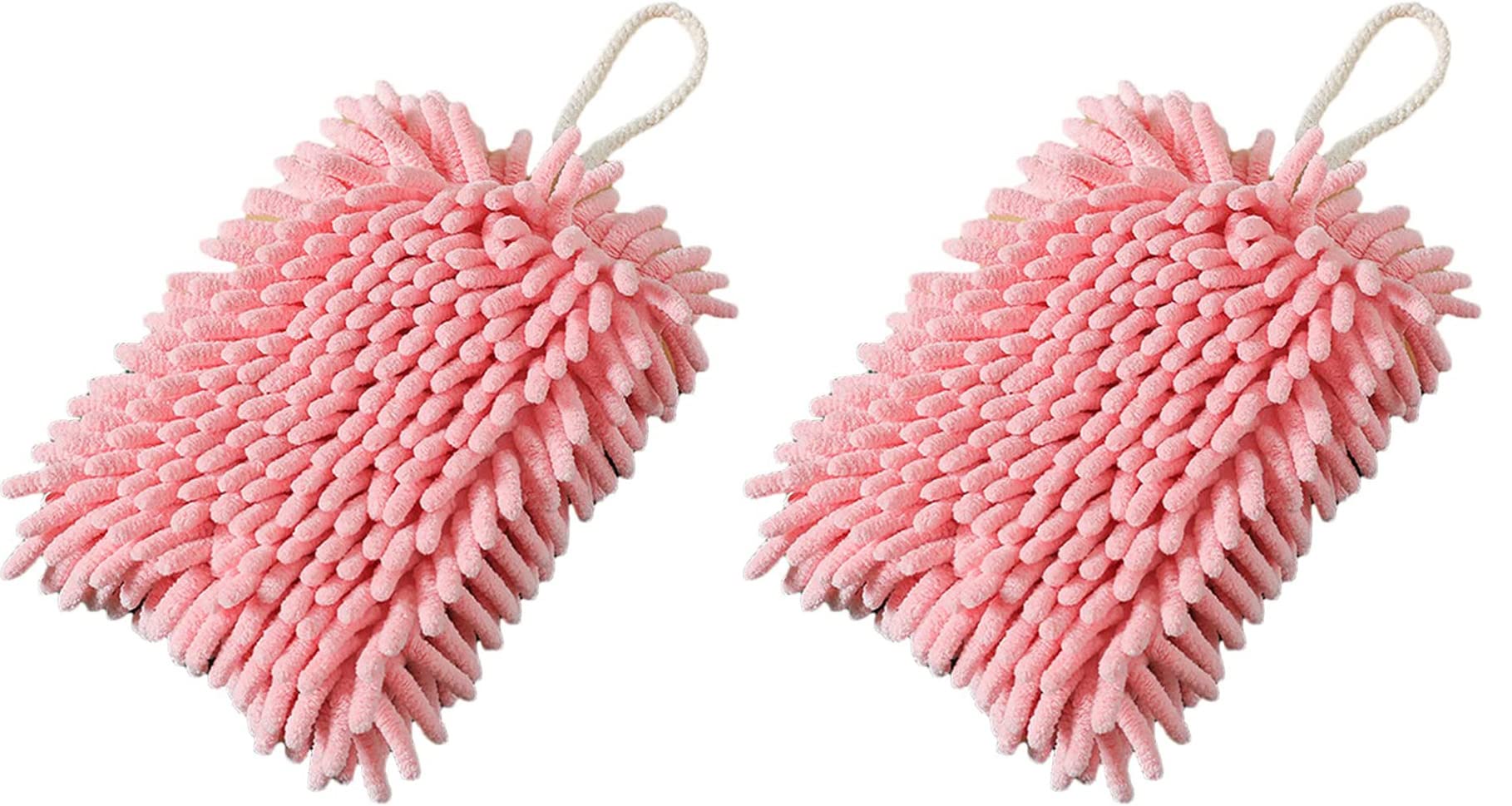Nipogear 2 PCS Hand Towels for Kitchen,Chenille Towel,Hand Towels for Bathroom Clearance,Ultra Soft, Highly Absorbent and Quick Drying, Machine Washable,Hand Towels with Hanging Loop (Pink,7.5X5in)