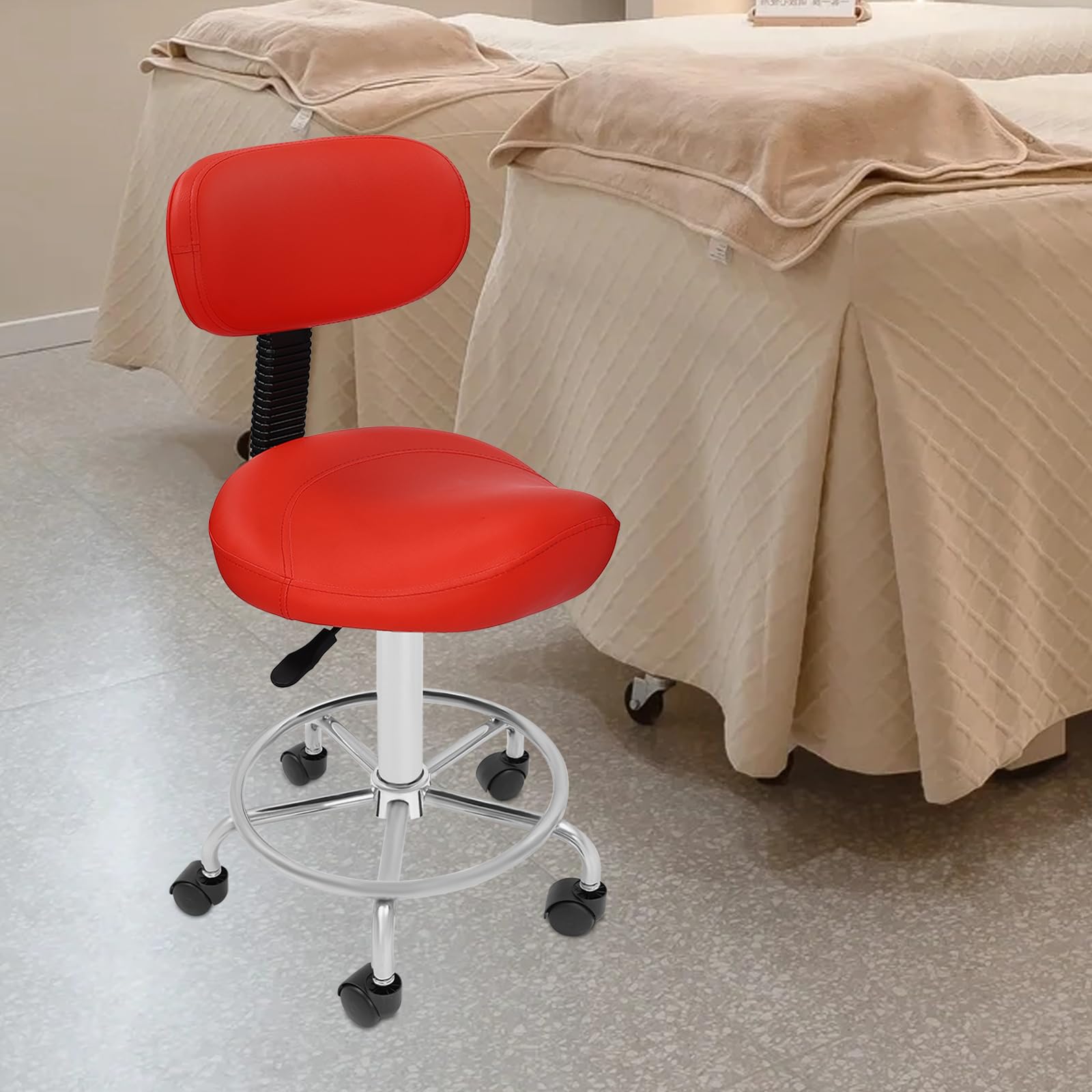 Taburete con respaldo, taburete ergonómico estético, silla giratoria hidráulica de 360°, taburete ajustable para salón, spa, belleza, masaje, clínica dental, oficina en casa