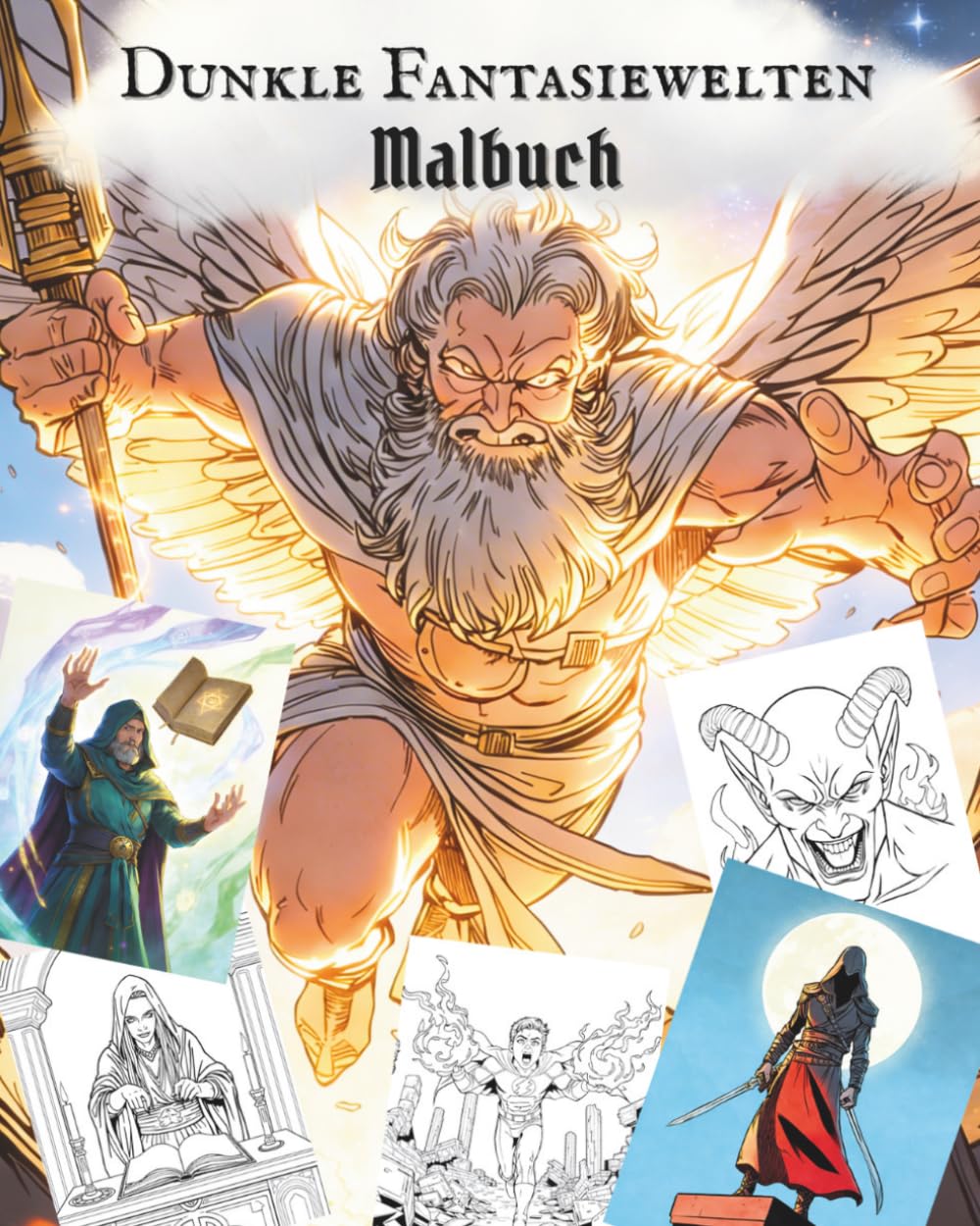 Dunkle Fantasiewelten – Malbuch: Magische Welten, Hexen, Zauberer, Krieger, Götter und Mythische Kreaturen zum Ausmalen
