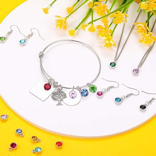 Miniatura 7 de Hicarer 72 dijes de piedra natal de cristal, colgantes con anillos hechos a mano para joyas, collares, pulseras, aretes, suministros de fabricación