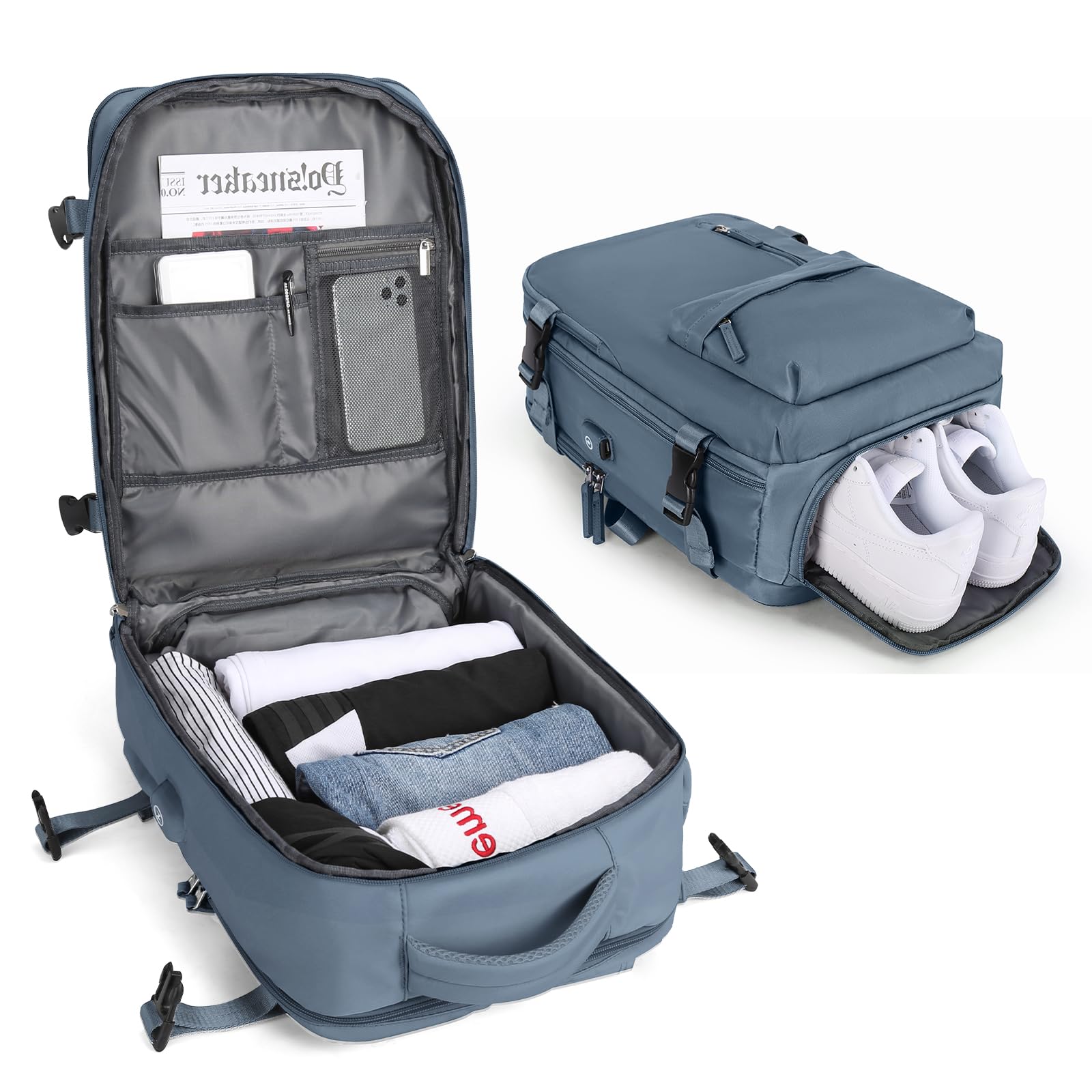 BJLFS Borse da Cabina per Ryanair 40×20×25 Bagaglio a Mano Easyjet 45×36×20 Borsa Zaino da Viaggio, Zaino da trekking,Zaino Casual per laptop da 14 pollici per scuola con porta di USB