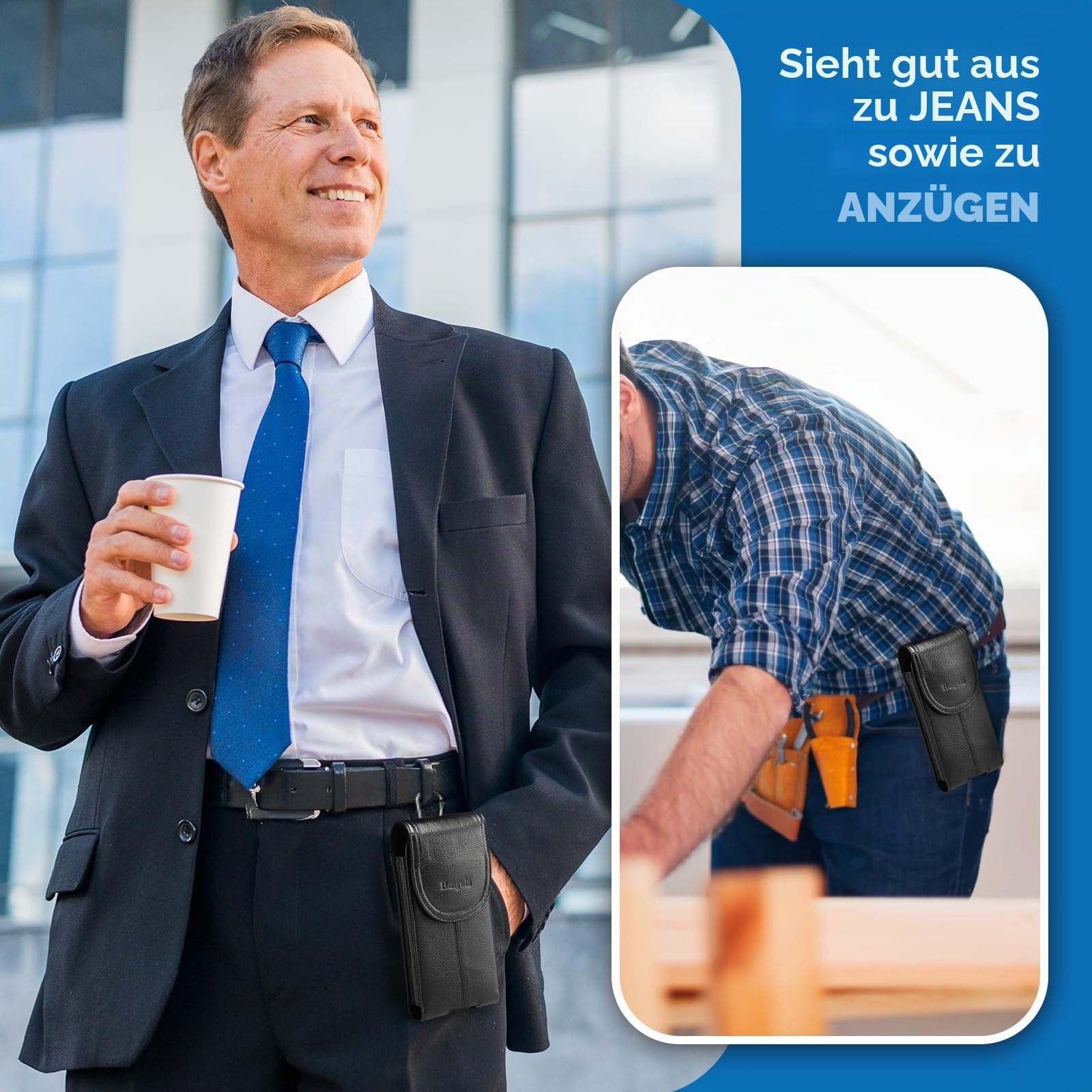 Echtes Leder Handy Holster, Gürteltasche mit Gürtelclip für iPhone 16 15 14 Plus, 17 16 15 14 Pro Max, Samsung Galaxy, S25 S24 S23 Ultra, S25+, Handyhüllen Handytasche Gürtel Tasche