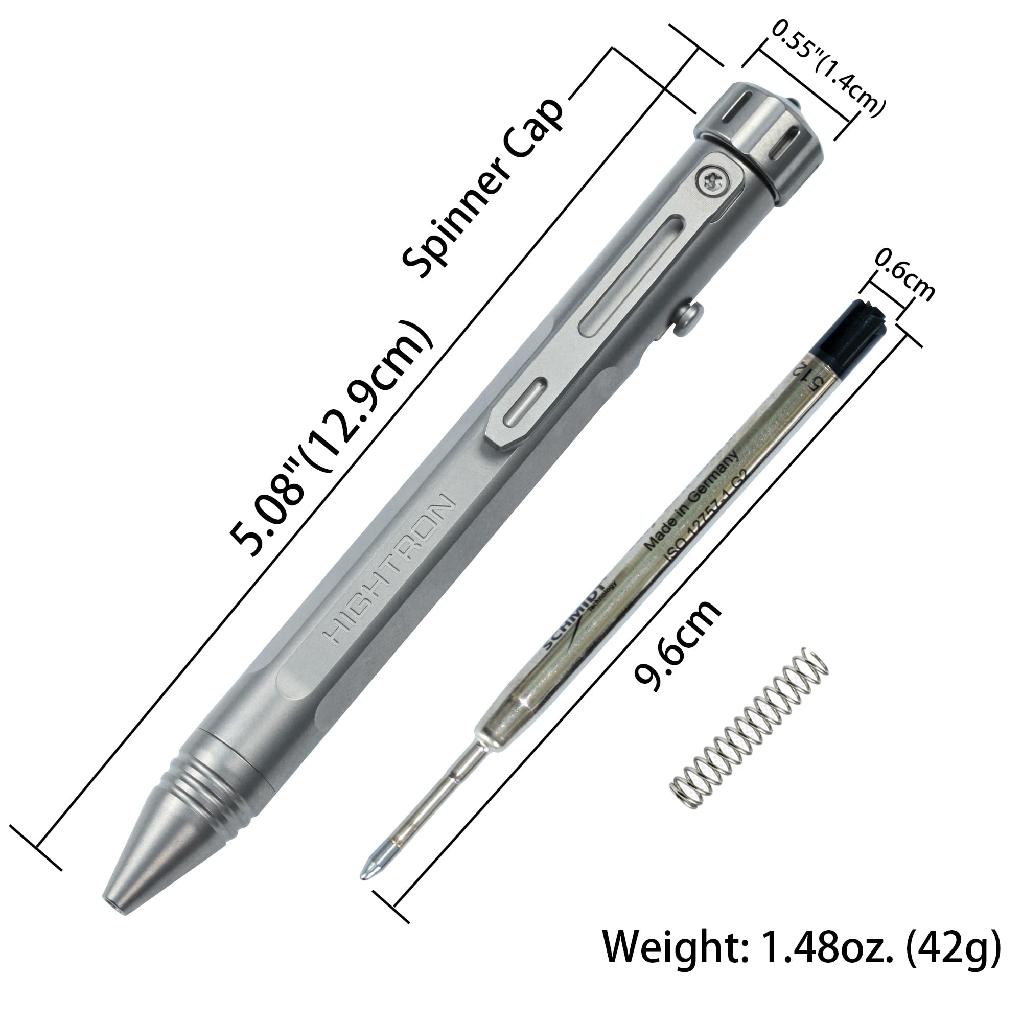 Hightron Vortron Titan Kugelschreiber, Sandgestrahlt Metallstift mit Anti-Rutsch-Griff und Taschenclip, für Büro, Outdoor und Reisen