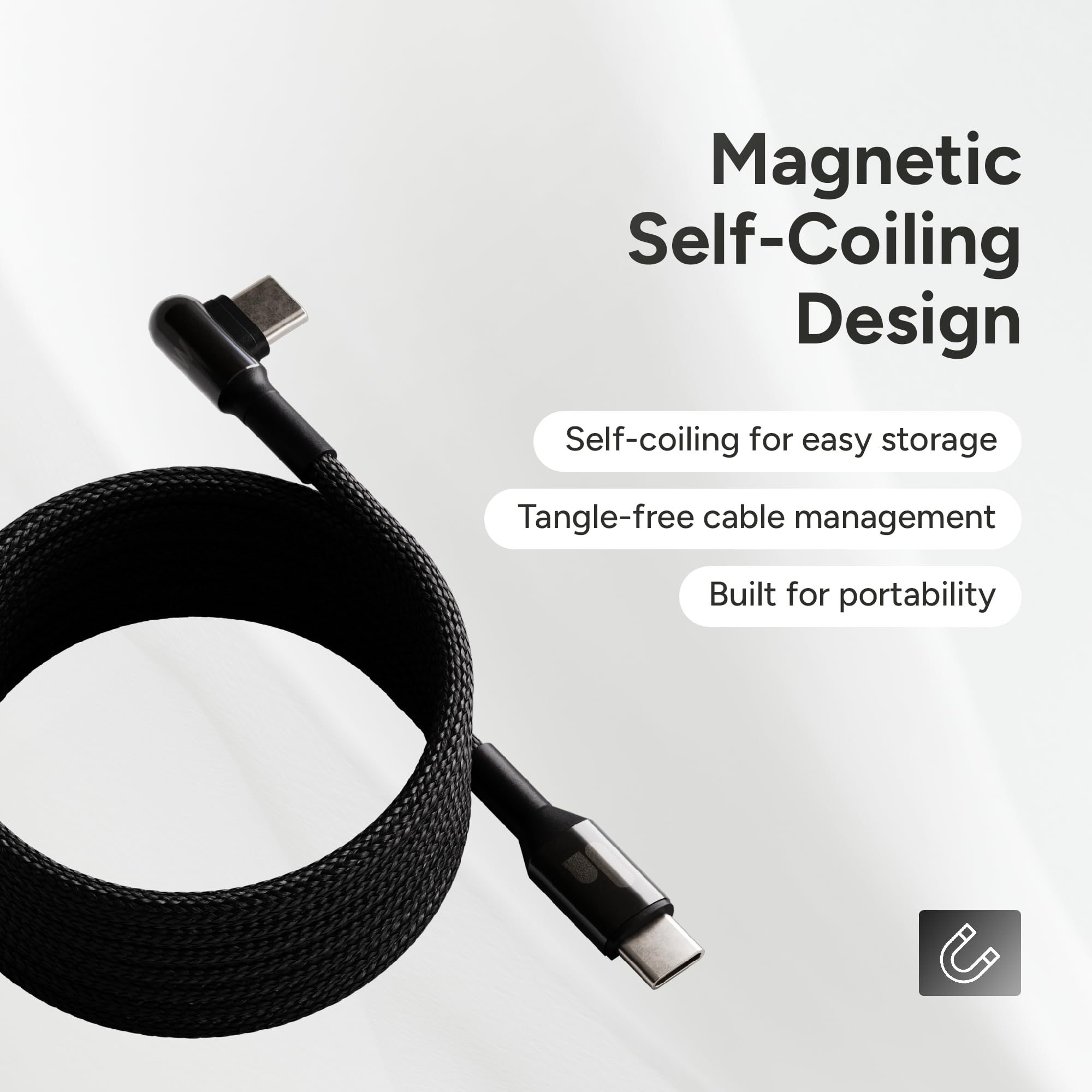 El práctico cable USB-C - Pro - Cable de carga magnético USB-C en ángulo recto con entrega de energía de alta velocidad, cable de carga rápida sin enredos compatible con los dispositivos prácticos, 3