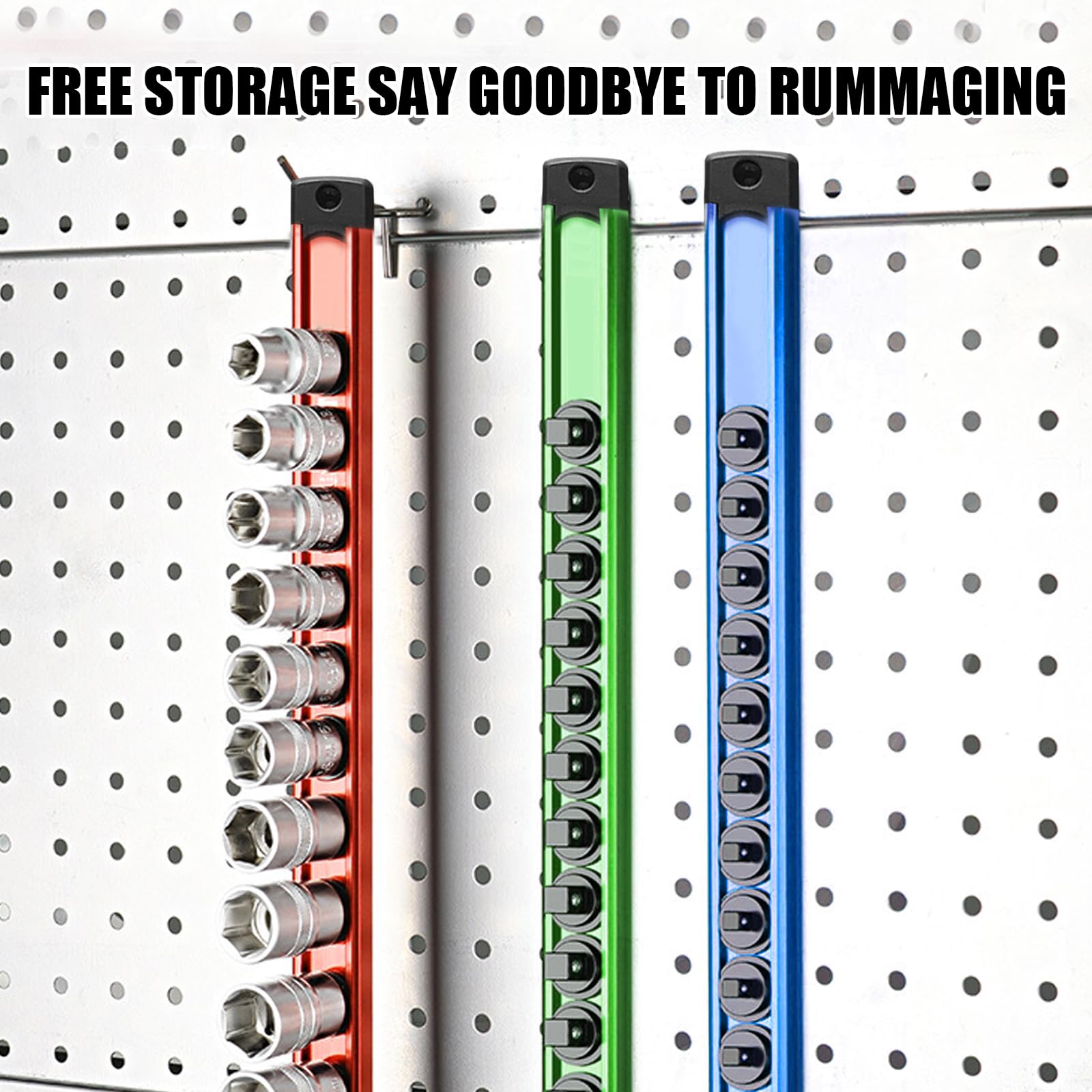 Magnetic Organizer Set: 6-Piece Detachable 1/4, 3/8, 1/2 Socket Trays Holders, Space-Saving Heavy-Duty Rail for Garage Workshop - Image 4