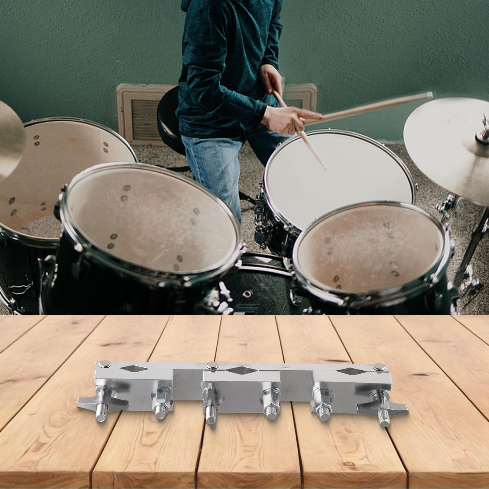 Support de percussion pour sonnette de batterie – Tous les supports compatibles avec les supports de cymbale, accessoire en acier chromé de 22,3 cm – Argenté