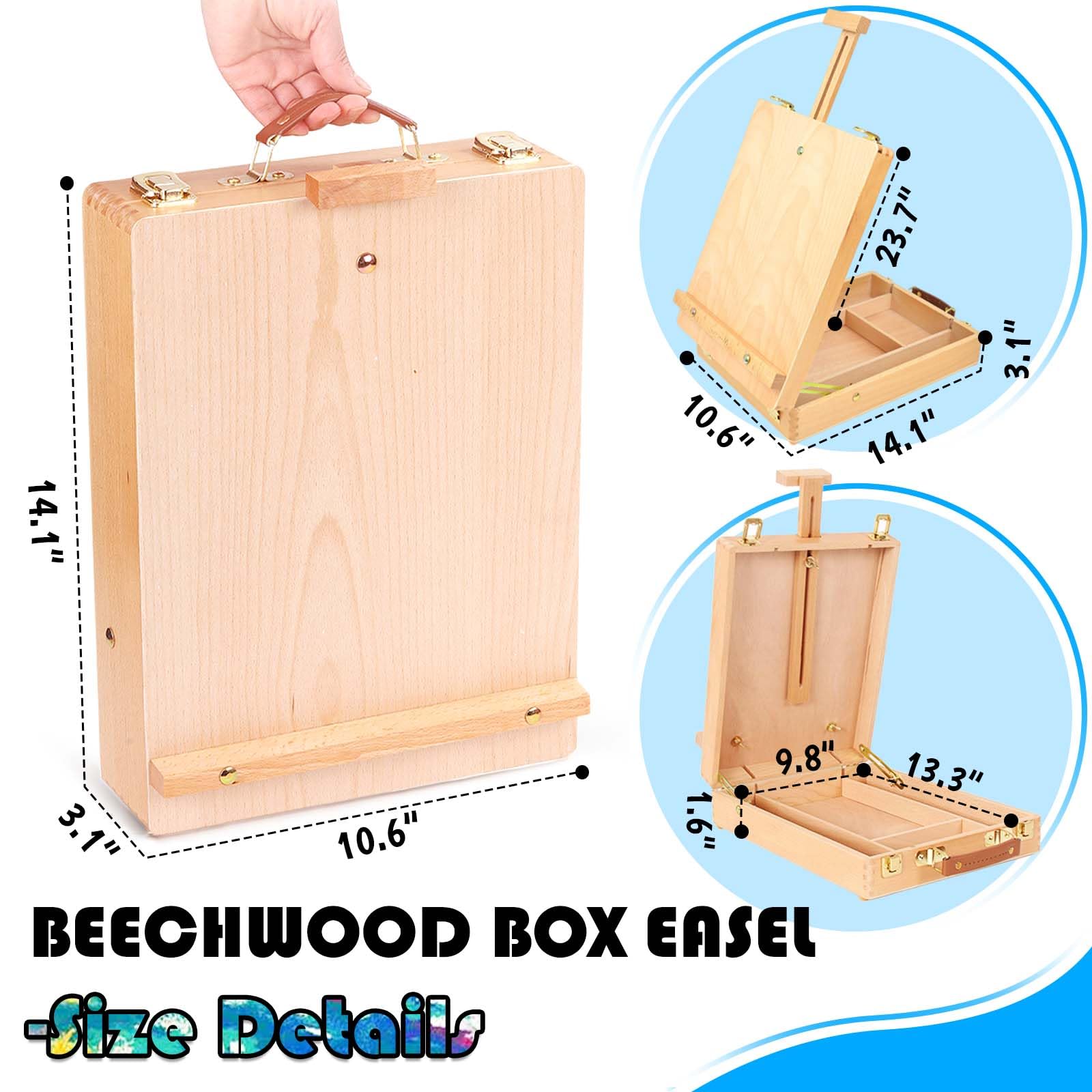 Juego de caja de caballete de arte de mesa, kit de pintura de 26 piezas para artistas adultos y principiantes, soporte de caballete con 12 pinturas acrílicas, 12 hojas de almohadilla acrílica,