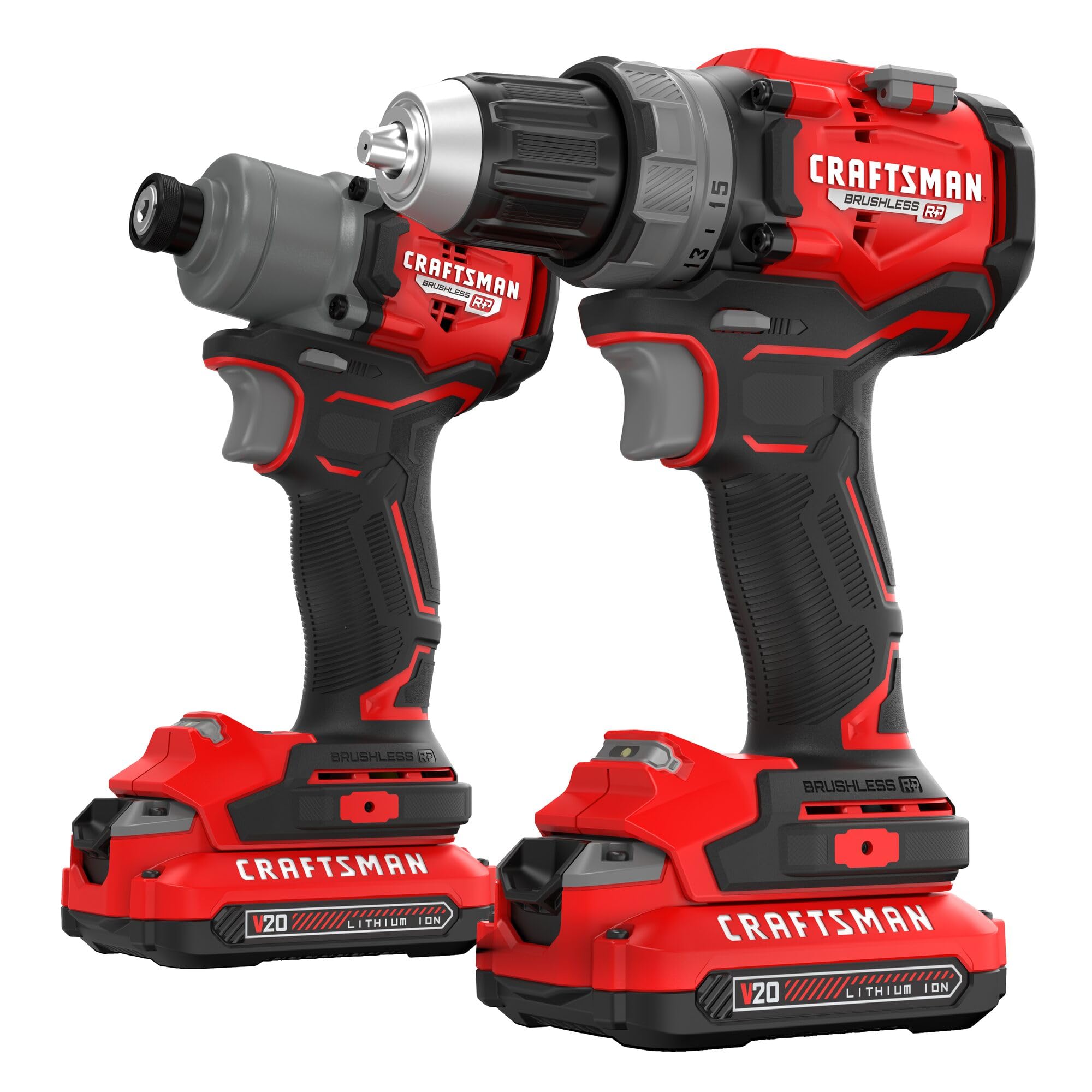 CRAFTSMAN V20 Brushless RP 1/2 inch Drill/Driver with 2 speed gear box, 1/4 inch Impact Driver, 2 Batteries and Charger Included (CMCK2530C2)