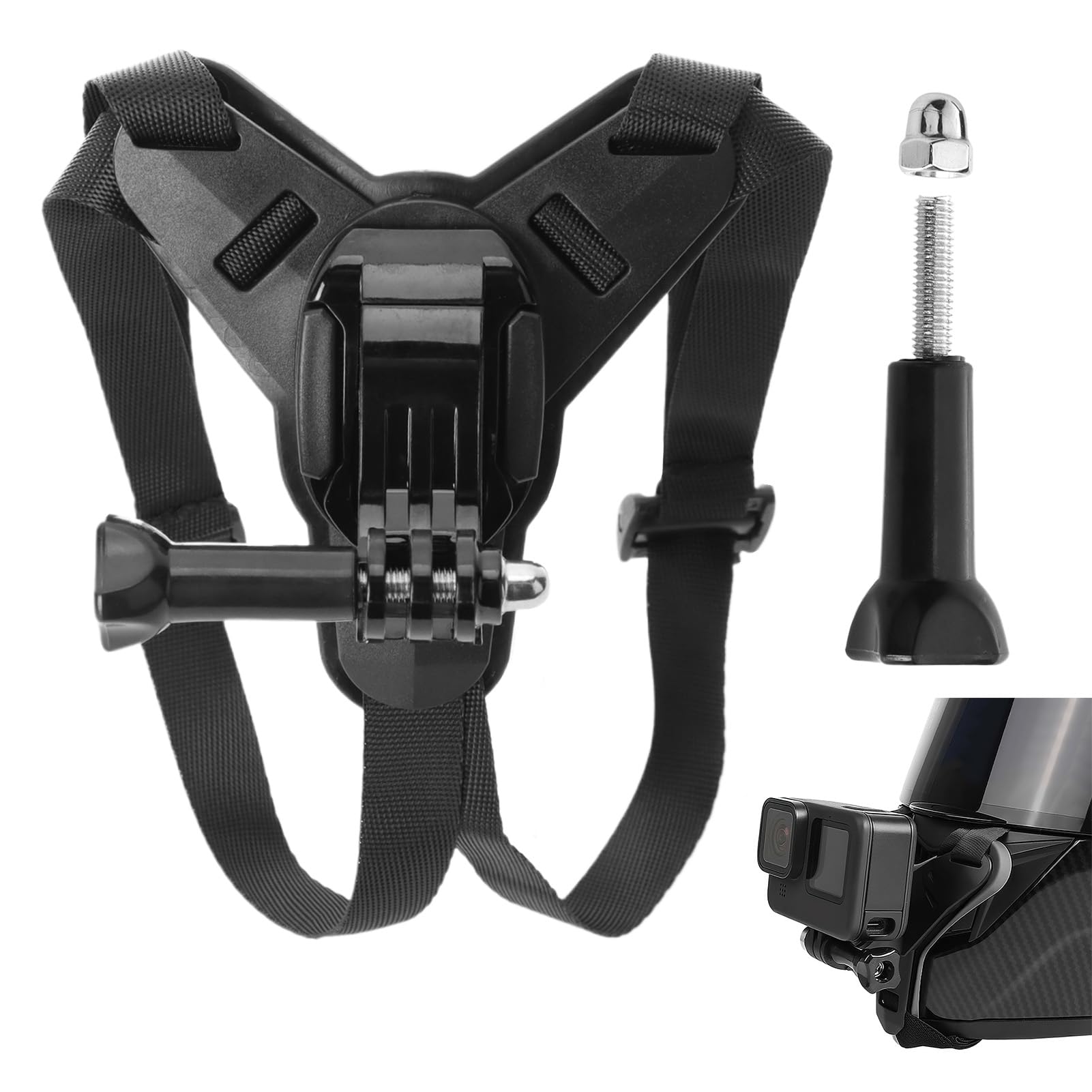 Support de Menton Casque de Moto pour GoPro Hero13 12 11 10 9 8 7, DJI Osmo Action 5 Pro Action 4, Insta360 One R, Silicone Antidérapant avec Vis