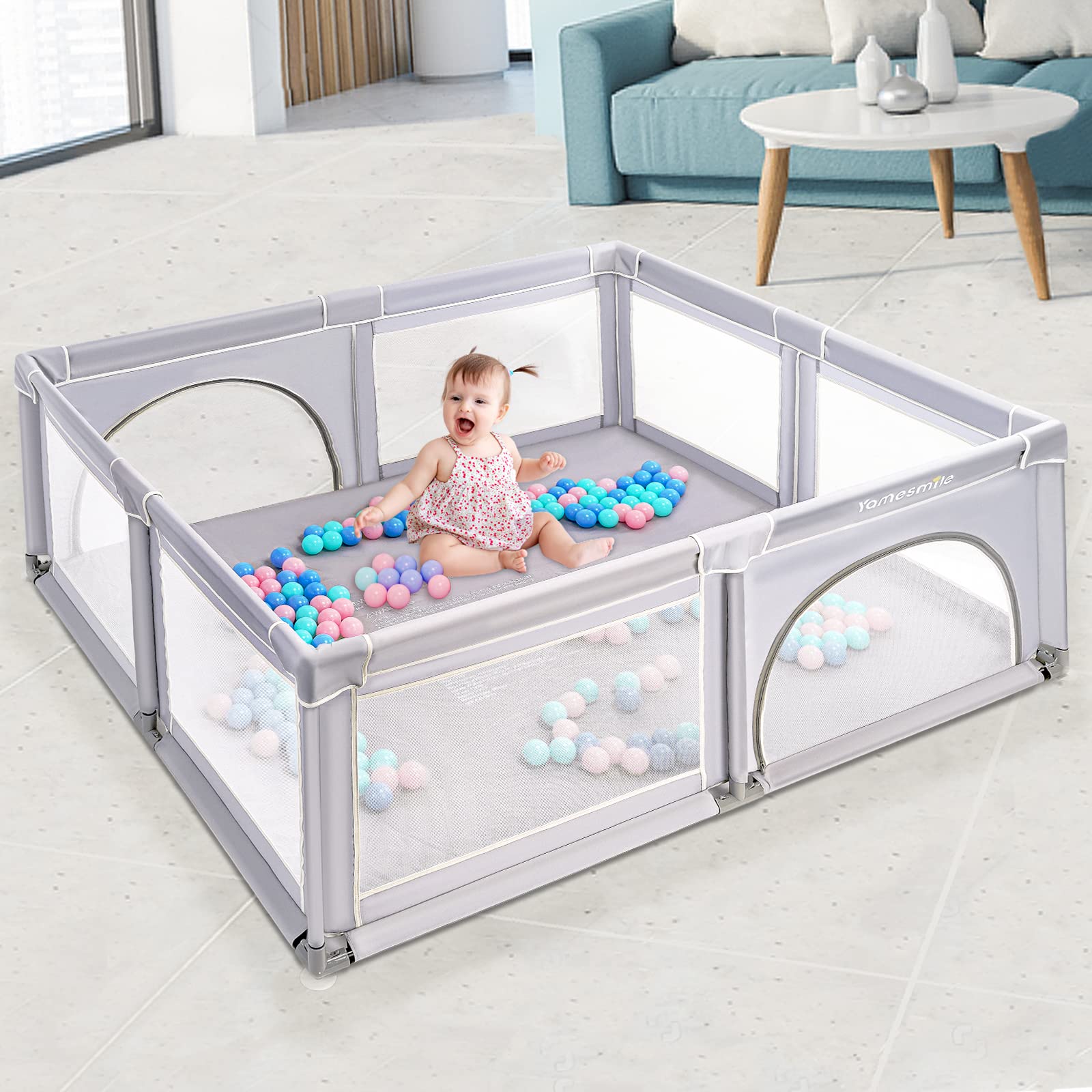 Yamesmile Baby Play Yard 71 x 59 inch Playpen Extra Large Playyard for