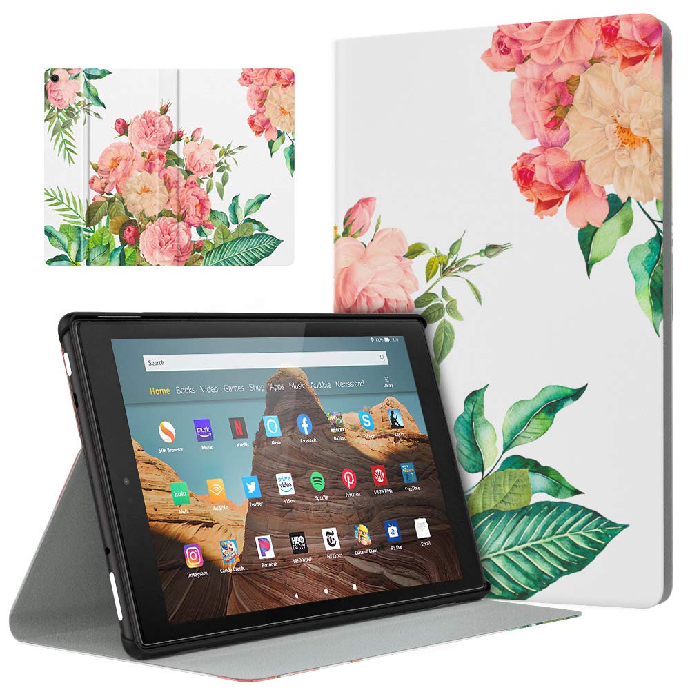 Dadanism Case Fits All-New Fire HD 10 Tablet Case (7th and 9th Generations, 2017 and 2019 Releases), Lightweight Stand Cover with Auto Wake/Sleep - Blooming Bouquet